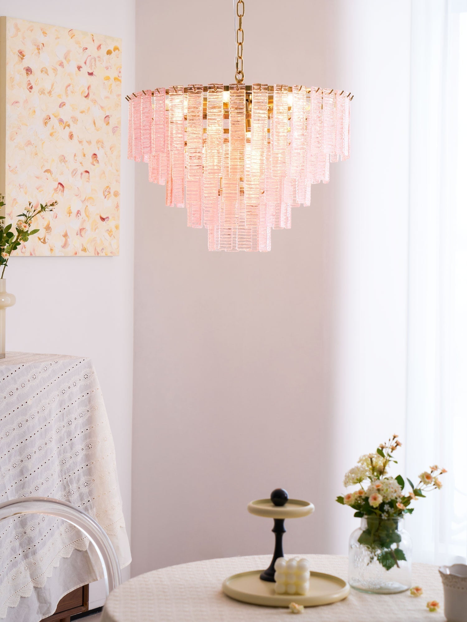 Aurora Chandelier Pink Murano Glass Layered Vintage Luxury