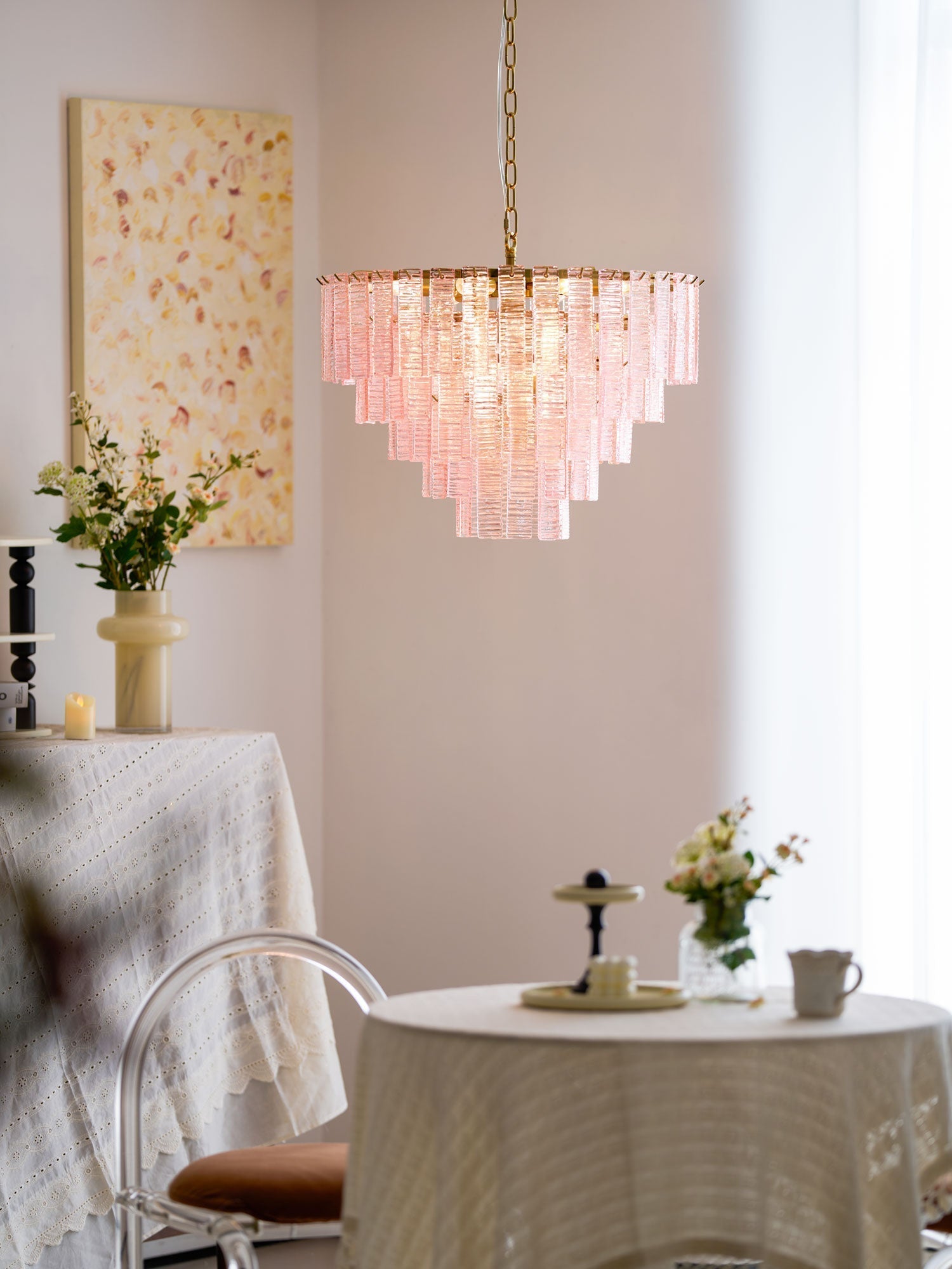 Aurora Chandelier Pink Murano Glass Layered Vintage Luxury