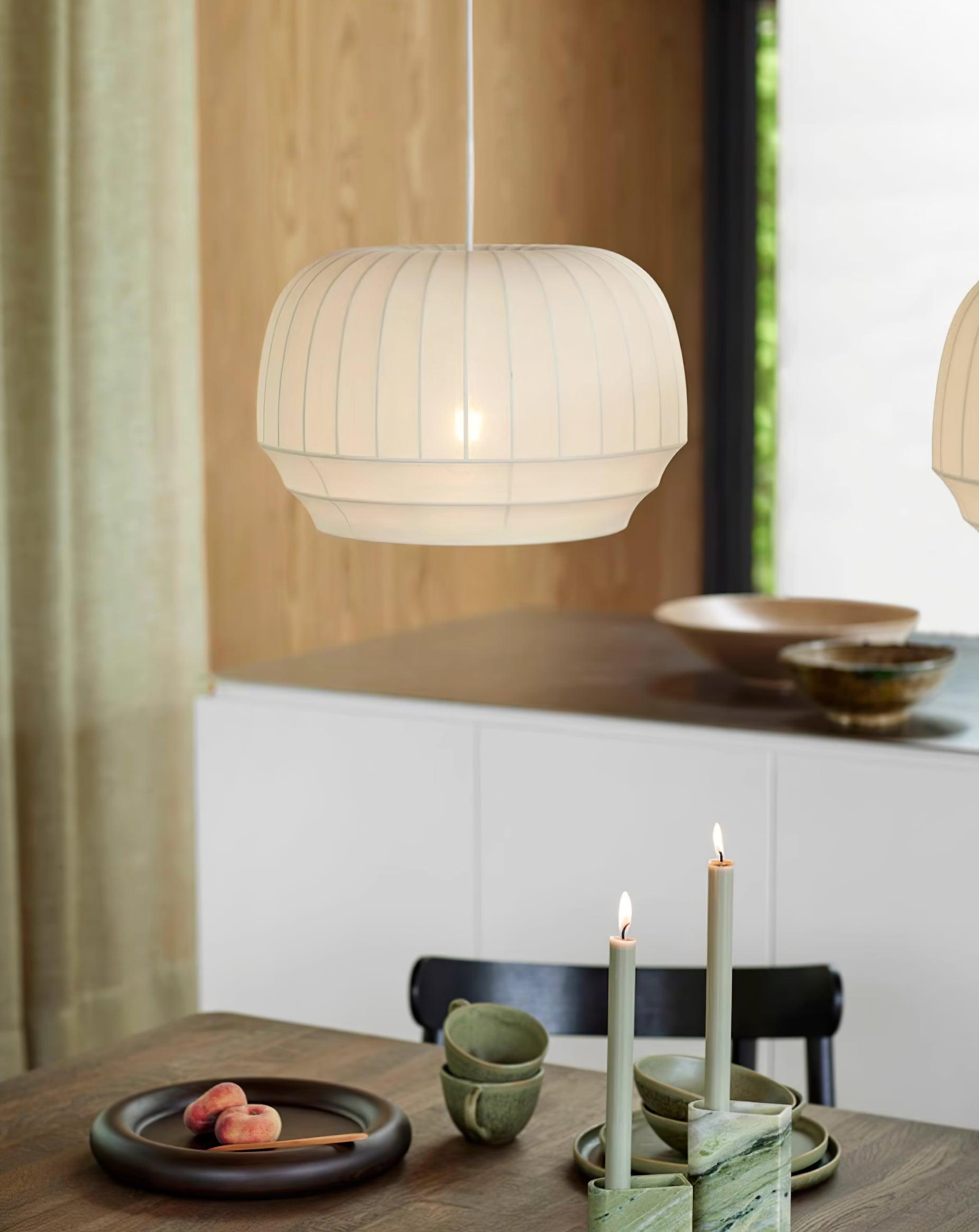 Pendant Lamp Silk Shade White Fabric Vertical Lines Soft Modern Minimalist - Neutralighting
