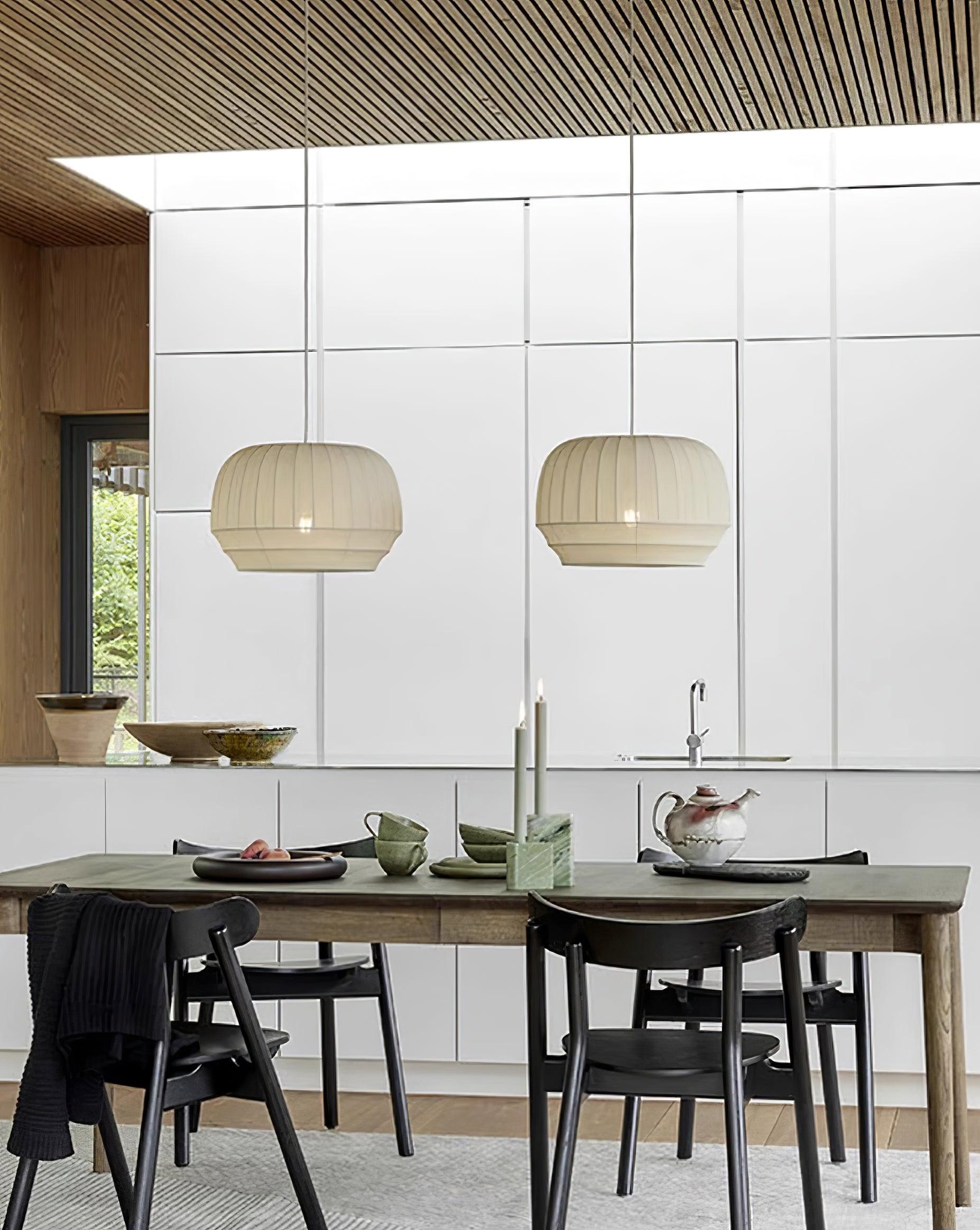 Pendant Lamp Silk Shade White Fabric Vertical Lines Soft Modern Minimalist - Neutralighting