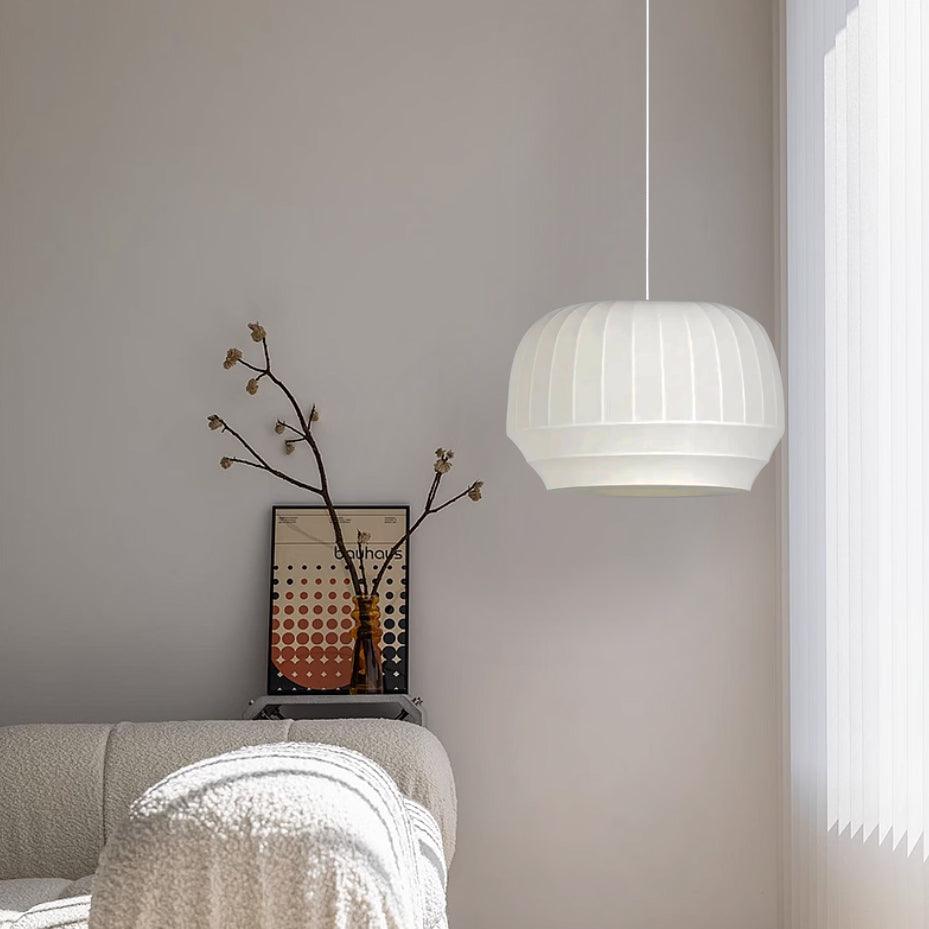 Pendant Lamp Silk Shade White Fabric Vertical Lines Soft Modern Minimalist - Neutralighting