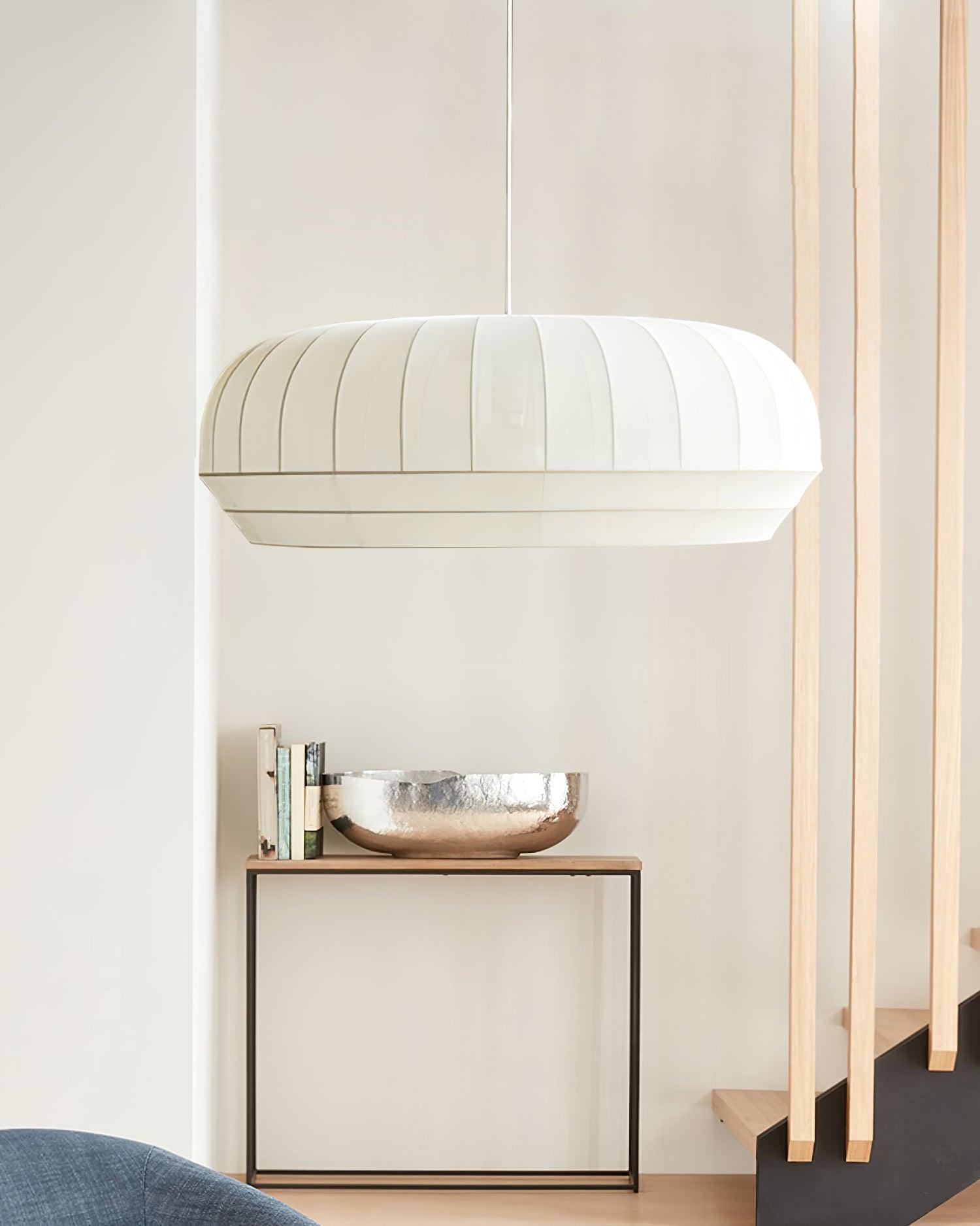 Pendant Lamp Silk Shade White Fabric Vertical Lines Soft Modern Minimalist - Neutralighting