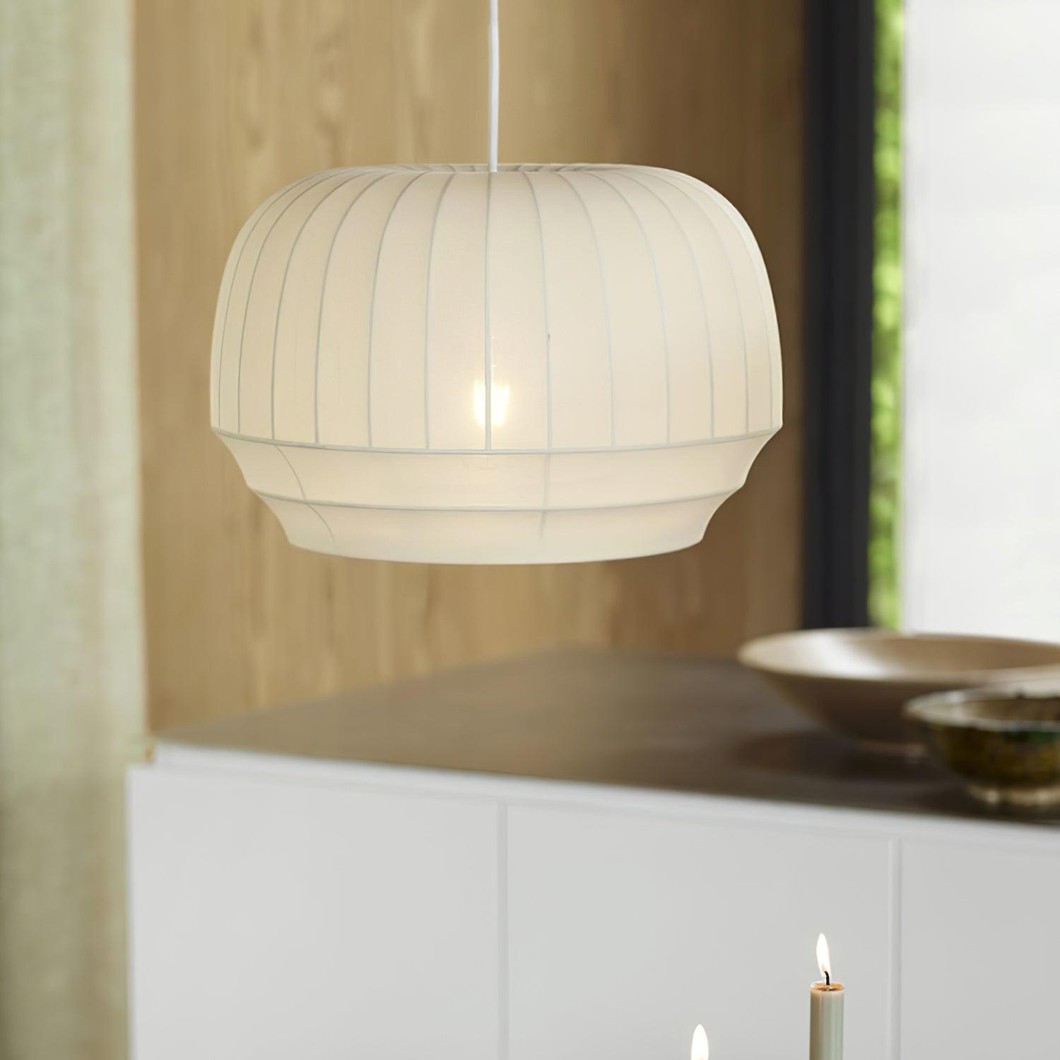 Pendant Lamp Silk Shade White Fabric Vertical Lines Soft Modern Minimalist - Neutralighting
