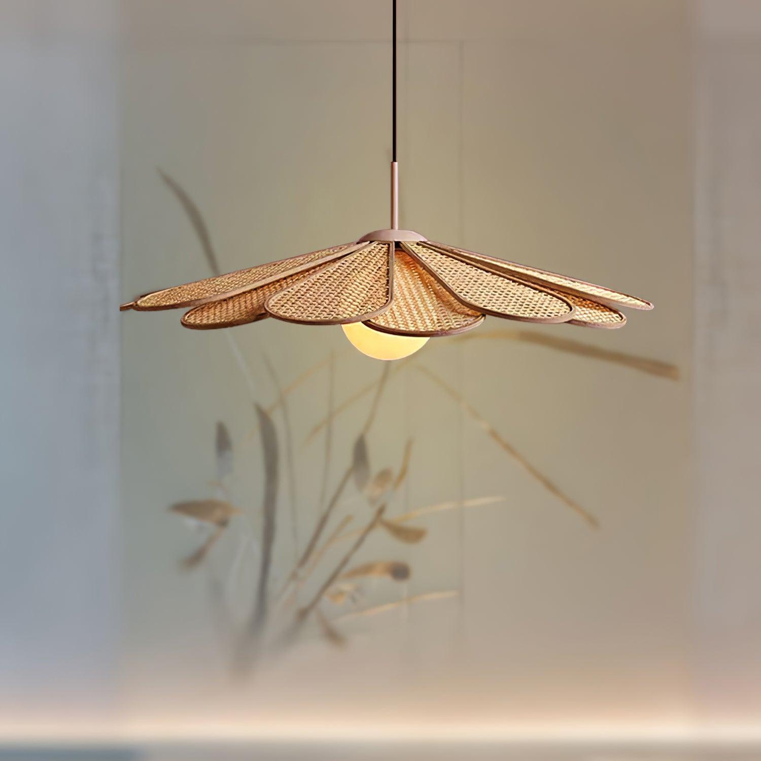 Pendant Lamp Rattan Petal Shade Metal Frame Tropical - Neutralighting