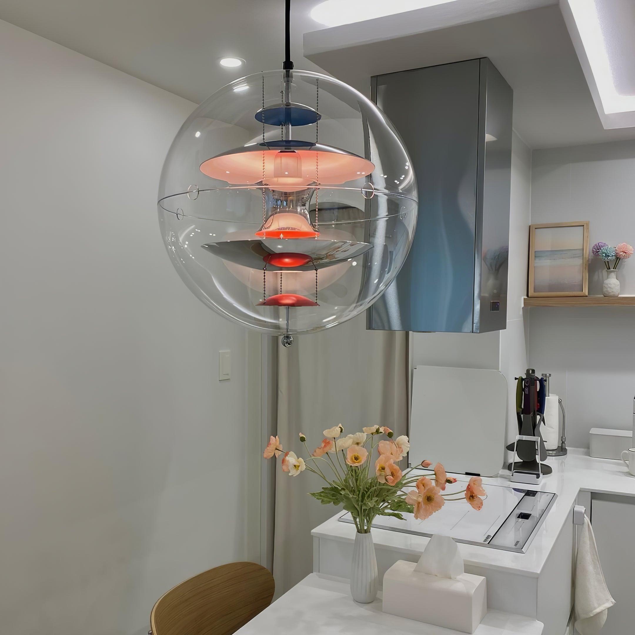 Pendant Lamp Floating Geometric Layers Clear Globe Futuristic Modern - Neutralighting