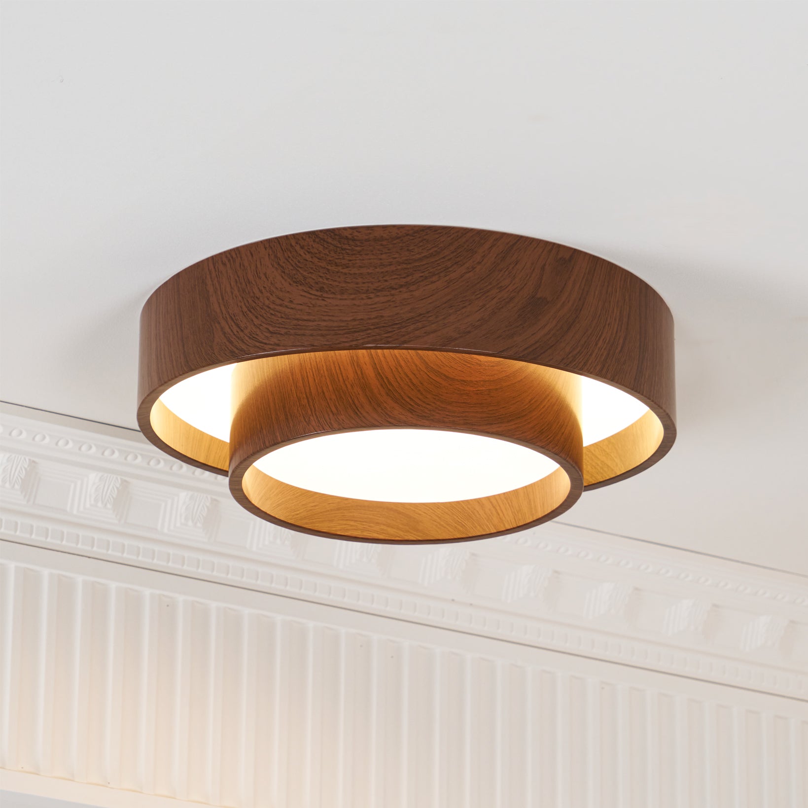 Wavin Ceiling Light Double - Ring Walnut Color - Neutralighting