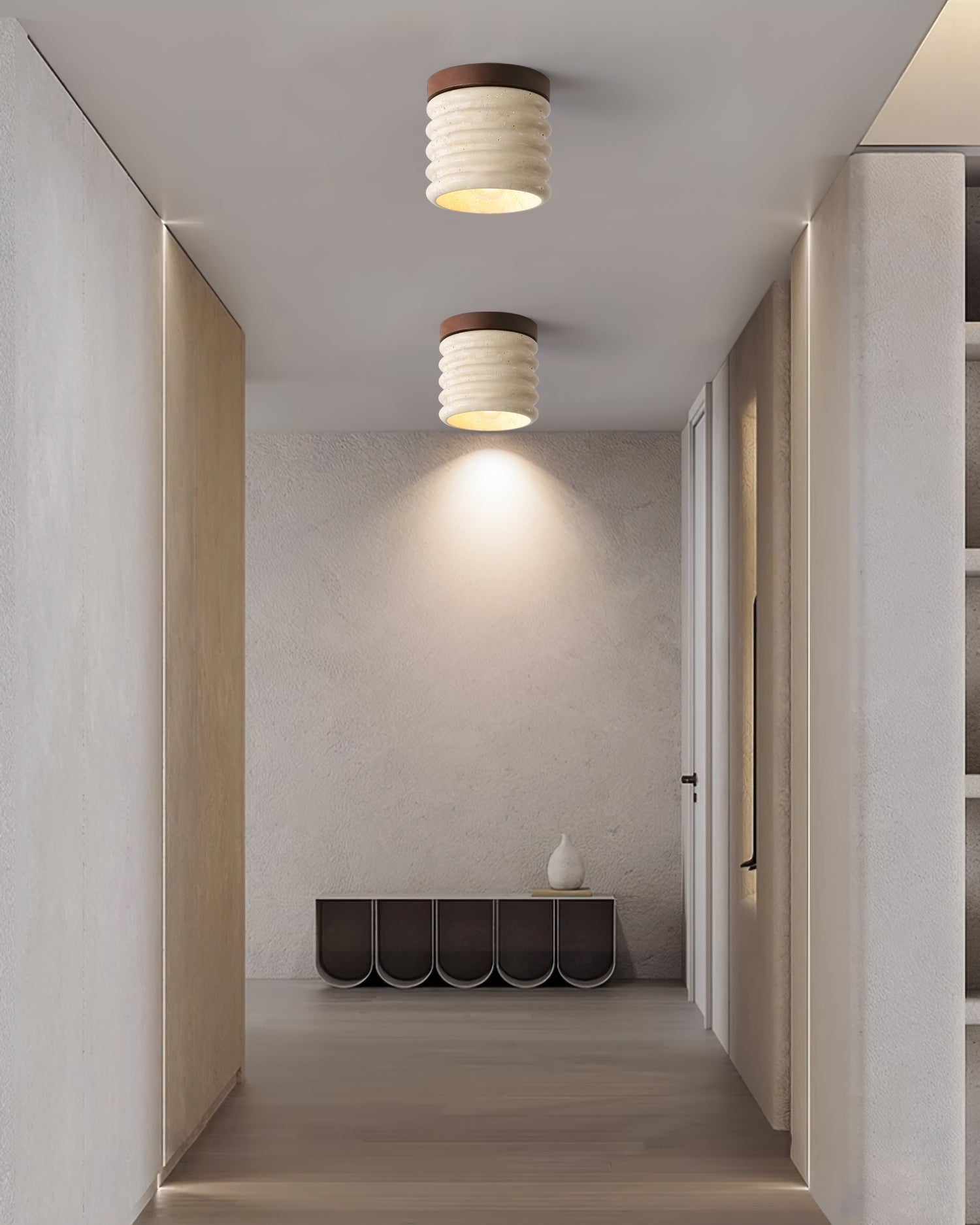 Neptune Travertine Ceiling Light Ribbed Design - Neutralighting