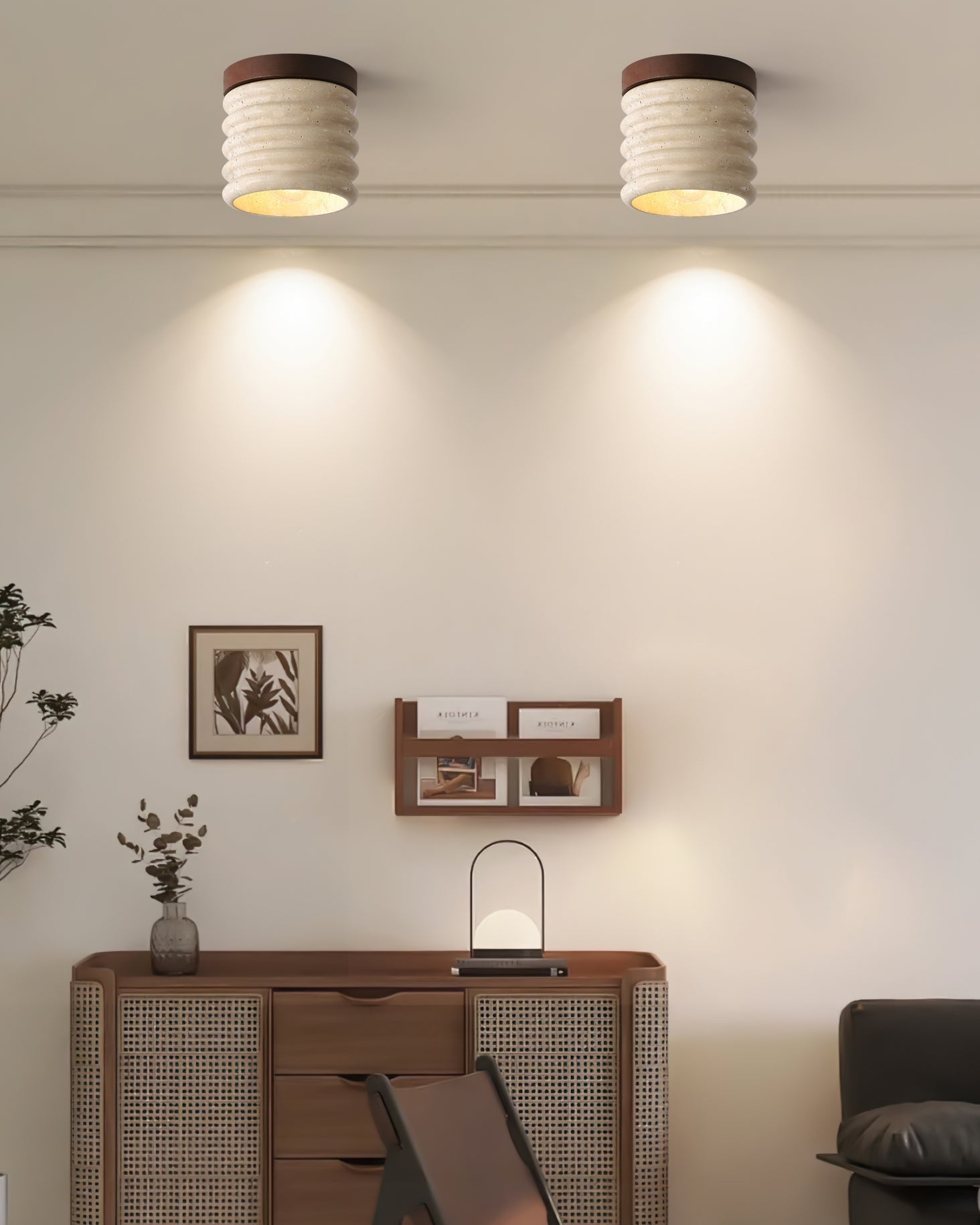Neptune Travertine Ceiling Light Ribbed Design - Neutralighting