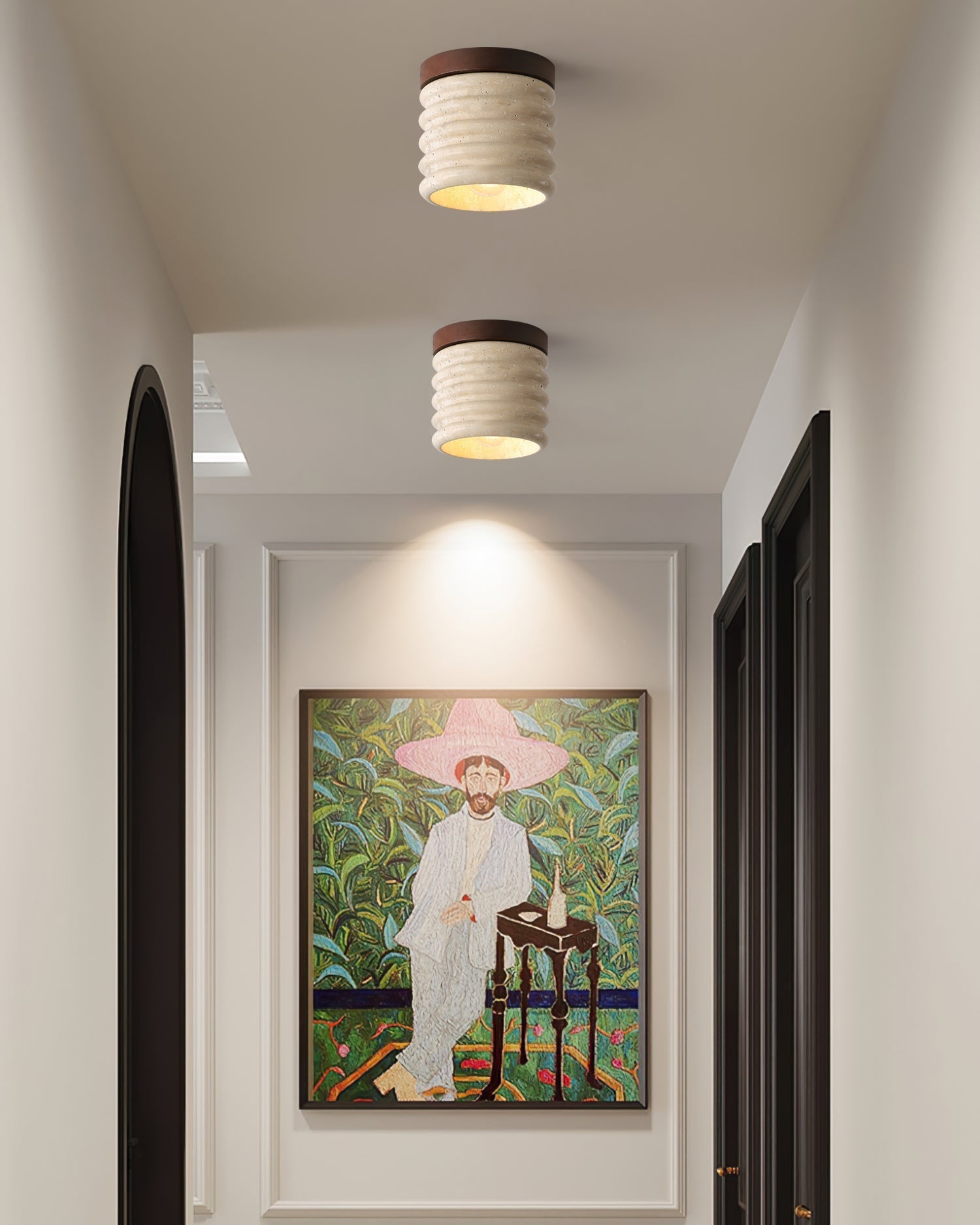 Neptune Travertine Ceiling Light Ribbed Design - Neutralighting
