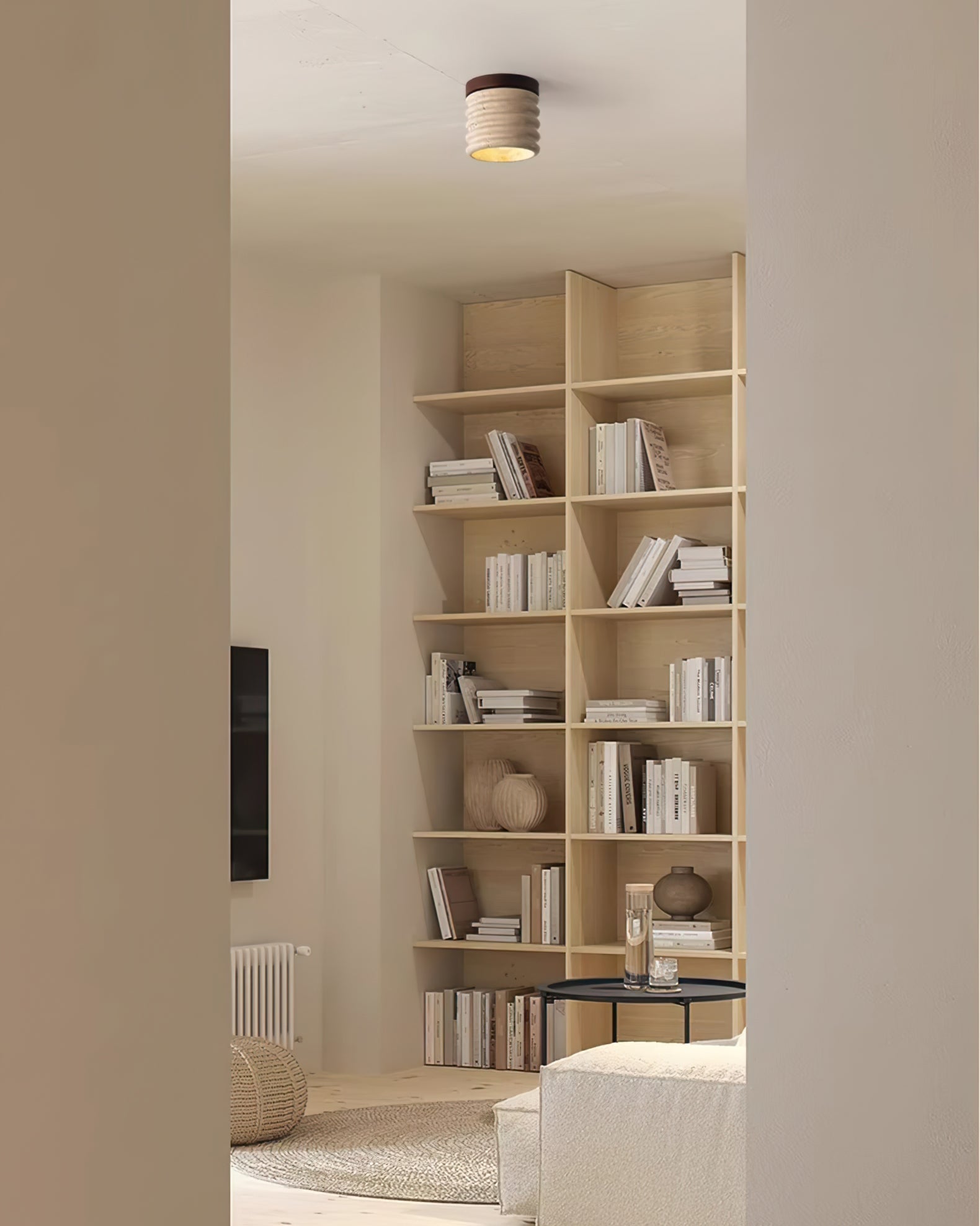 Neptune Travertine Ceiling Light Ribbed Design - Neutralighting