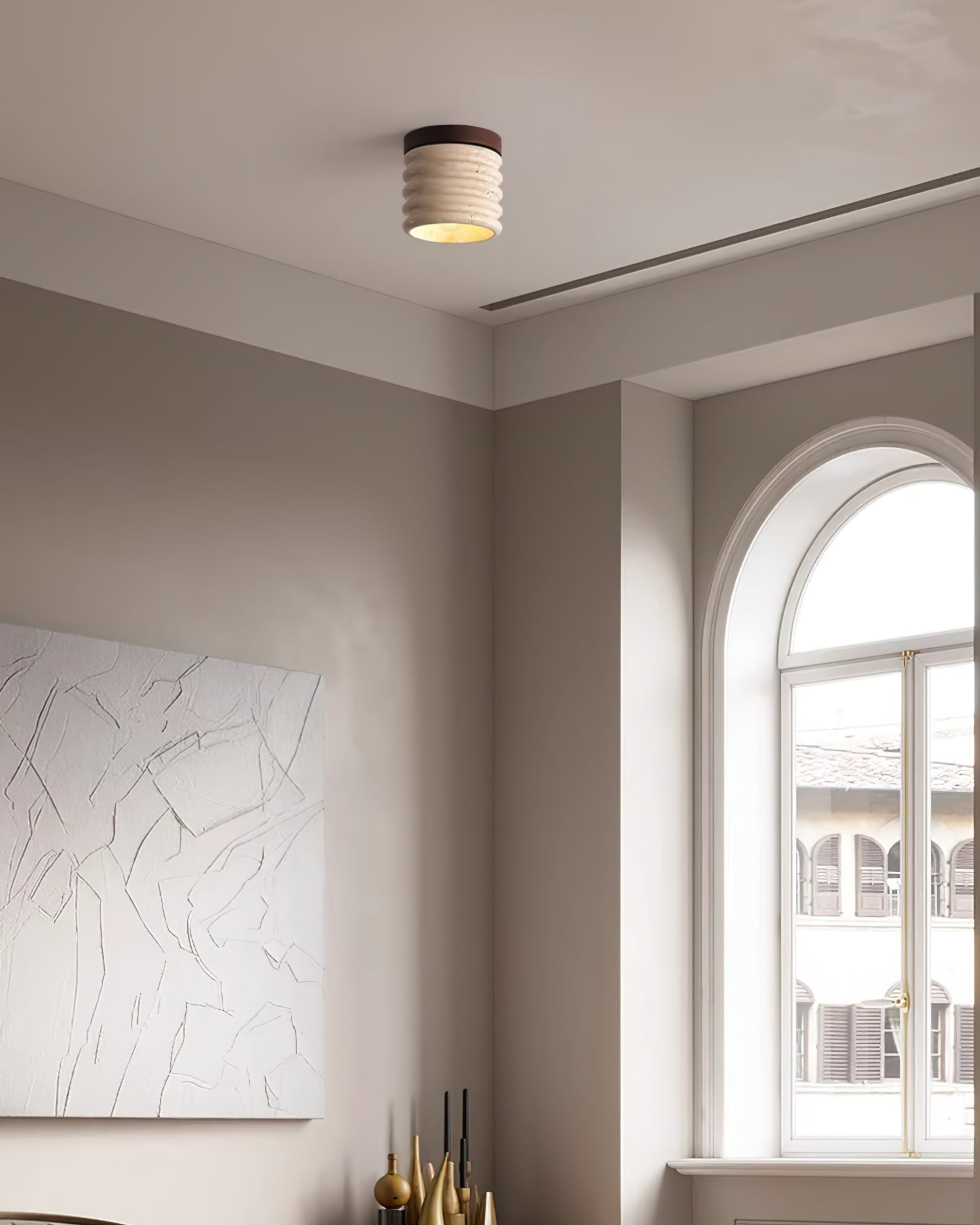 Neptune Travertine Ceiling Light Ribbed Design - Neutralighting