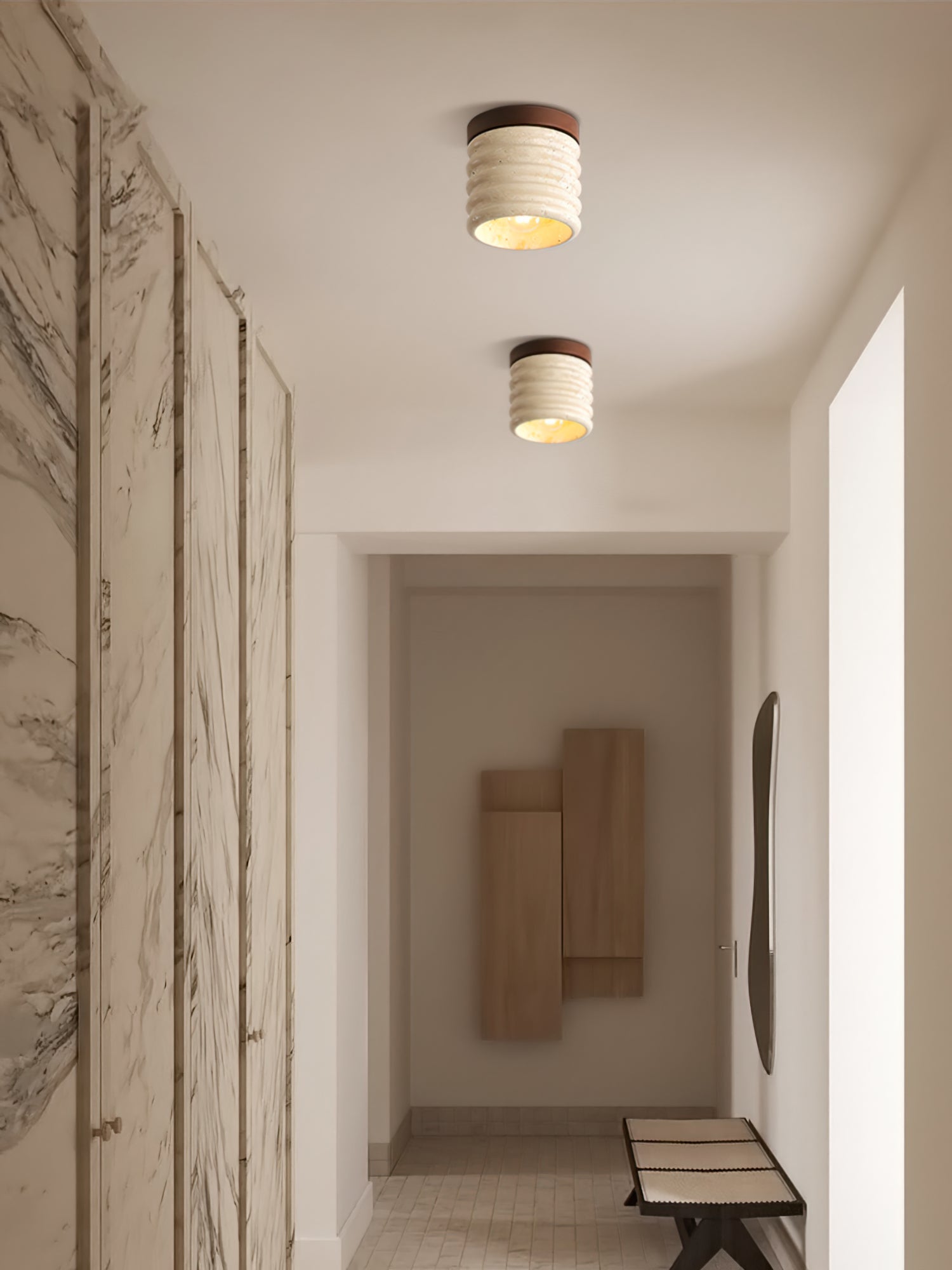 Neptune Travertine Ceiling Light Ribbed Design - Neutralighting