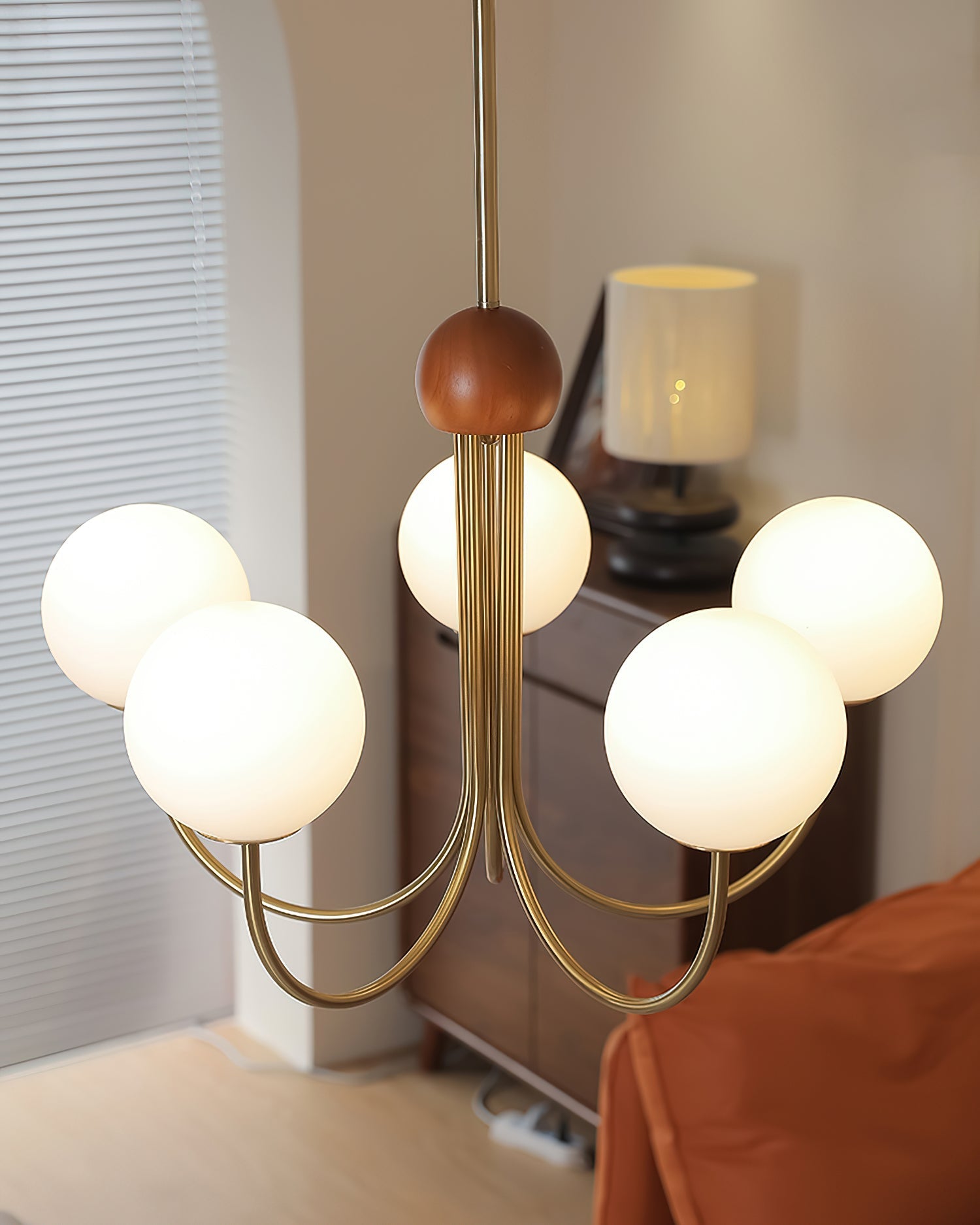 Candil Modern Brass and Globe Glass Chandelier - Neutralighting