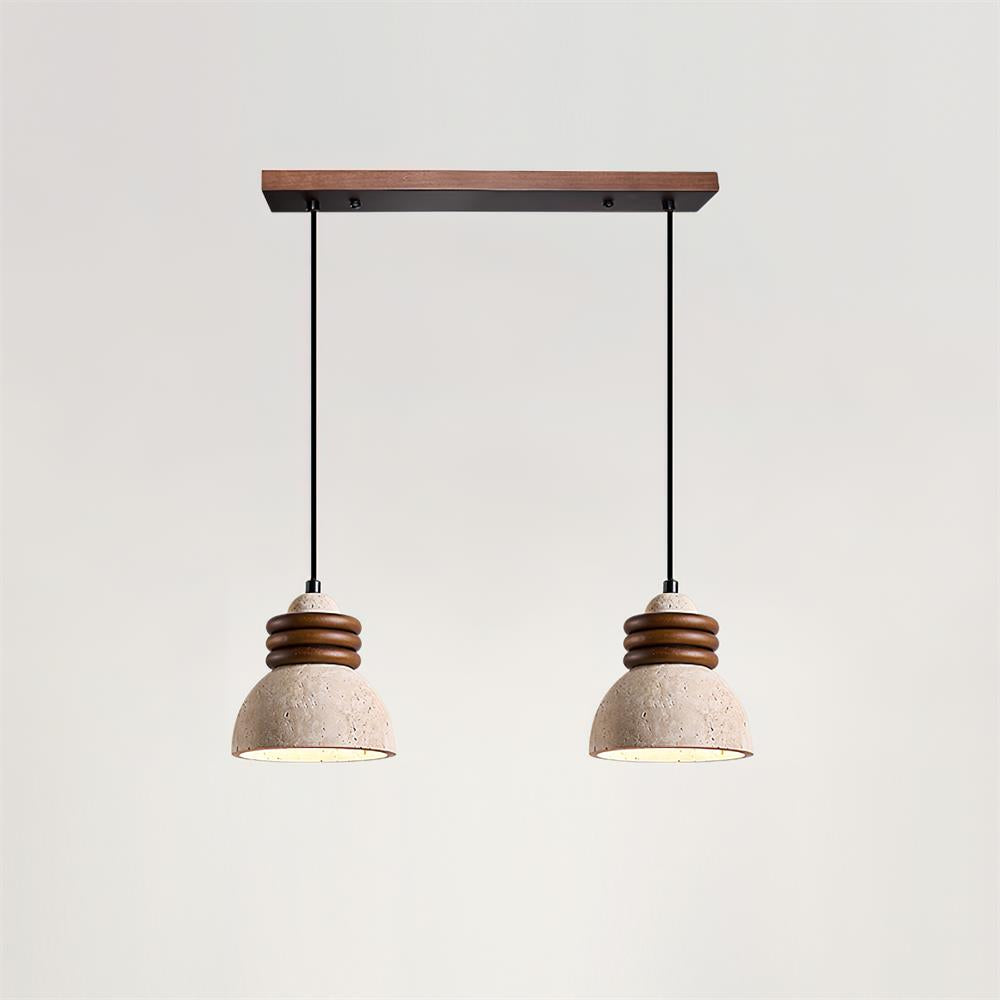 Pendant Lamp Travertine Dome Walnut Wood Rings Ambient Minimalist - Neutralighting