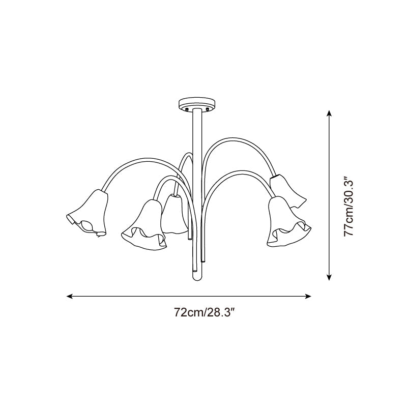 Chandelier Flower-Shaped Glass Shades on Gold Metal Arms for Dining - Neutralighting