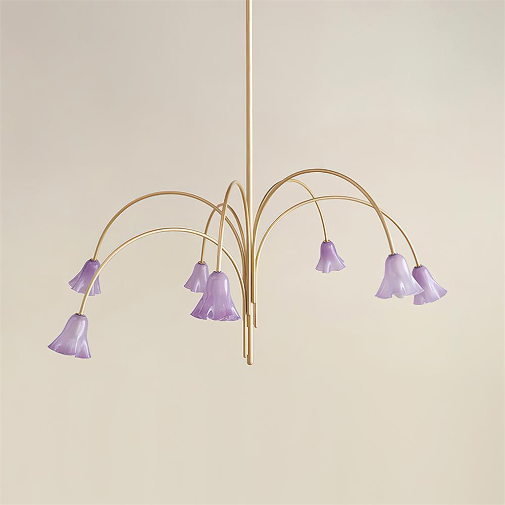Chandelier Flower-Shaped Glass Shades on Gold Metal Arms for Dining - Neutralighting