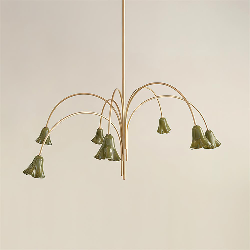 Chandelier Flower-Shaped Glass Shades on Gold Metal Arms for Dining - Neutralighting