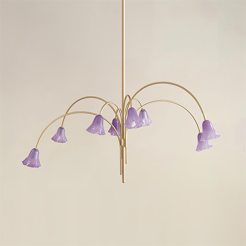 Chandelier Flower-Shaped Glass Shades on Gold Metal Arms for Dining - Neutralighting