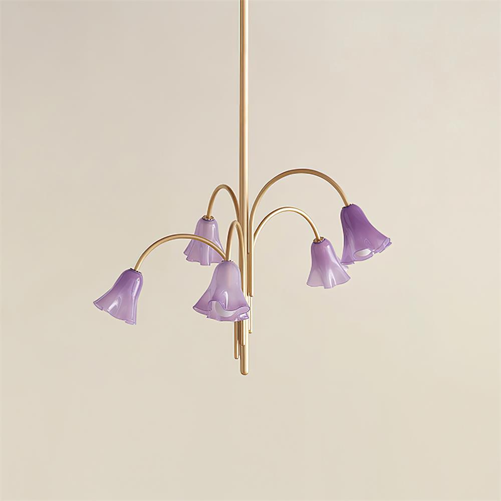 Chandelier Flower-Shaped Glass Shades on Gold Metal Arms for Dining - Neutralighting