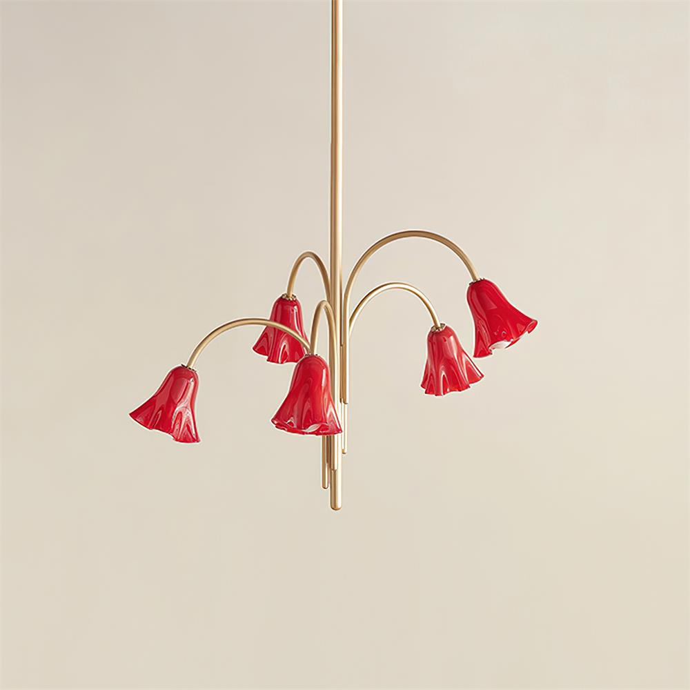Chandelier Flower-Shaped Glass Shades on Gold Metal Arms for Dining - Neutralighting