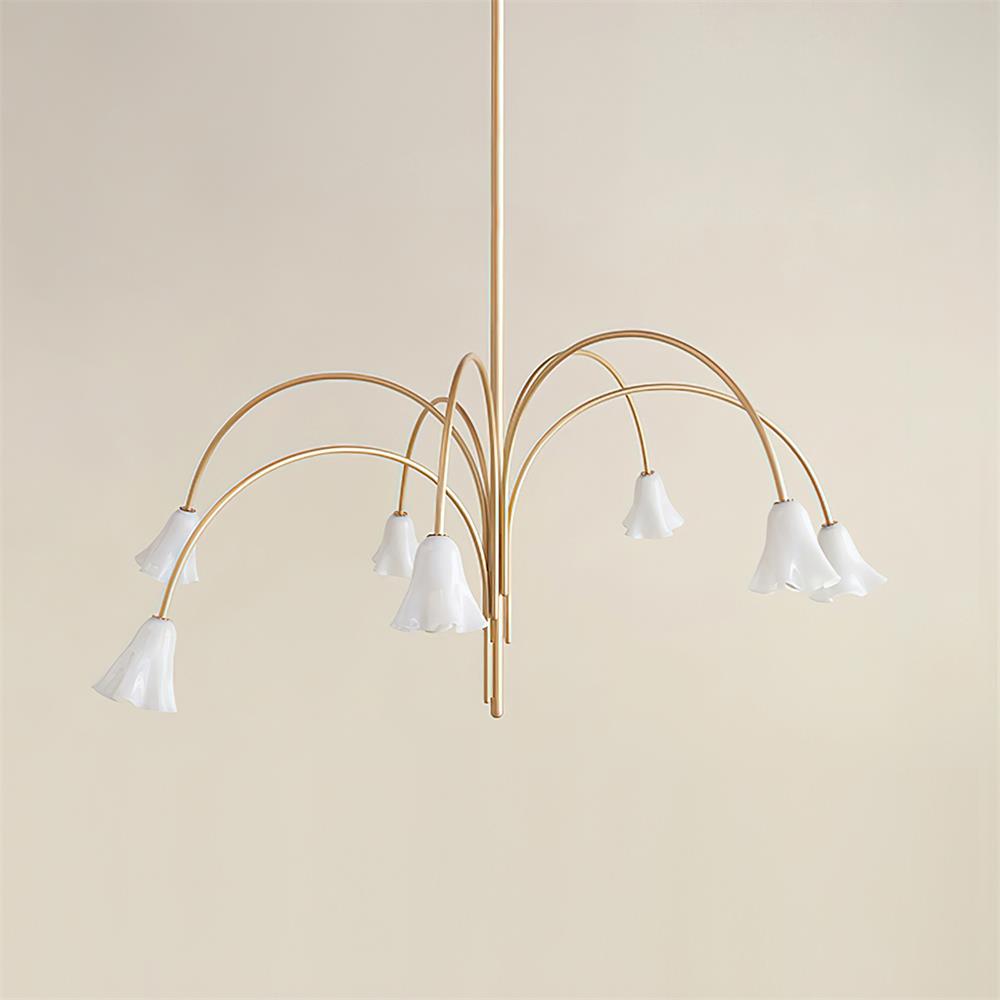 Chandelier Flower-Shaped Glass Shades on Gold Metal Arms for Dining - Neutralighting