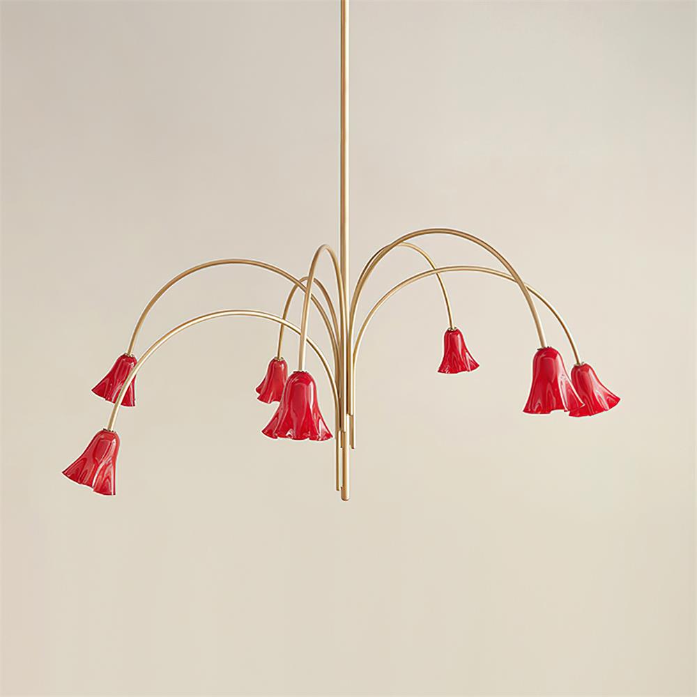 Chandelier Flower-Shaped Glass Shades on Gold Metal Arms for Dining - Neutralighting
