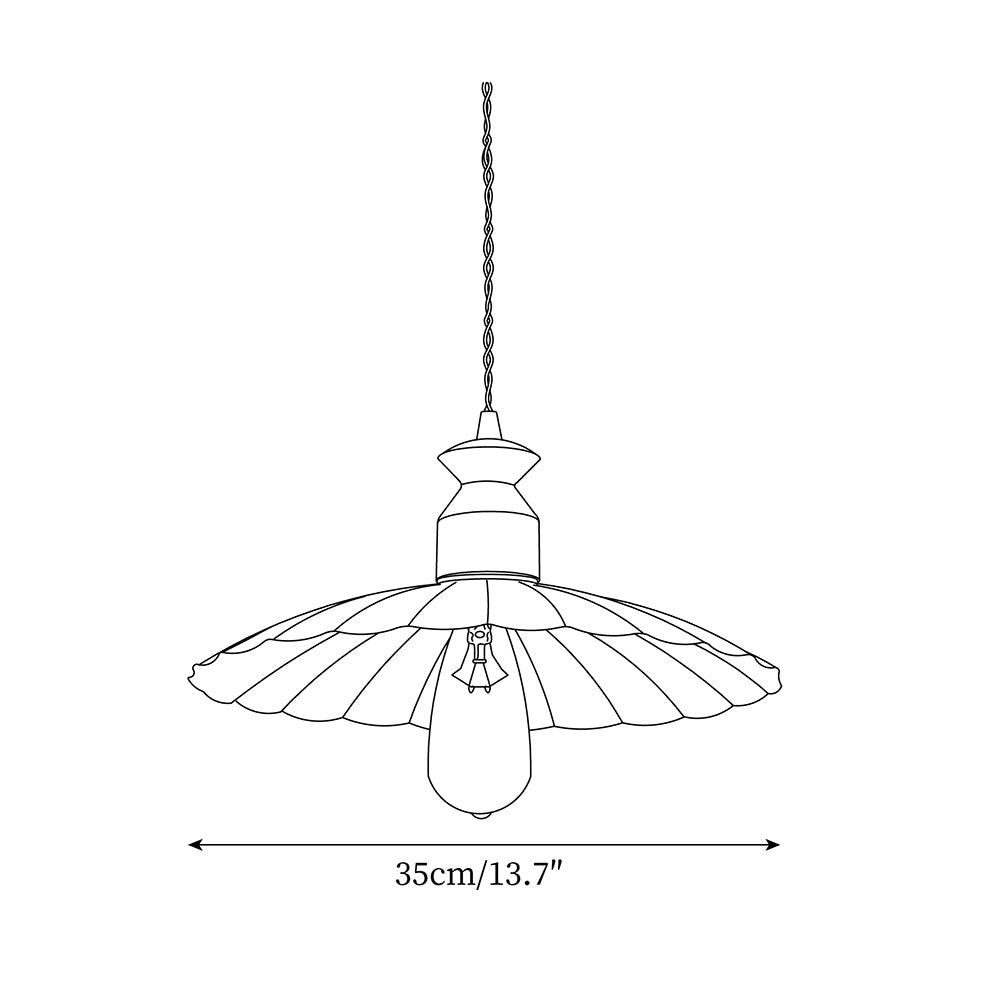 Pendant Lamp Scalloped Brass Shade Walnut Wood Vintage - Neutralighting