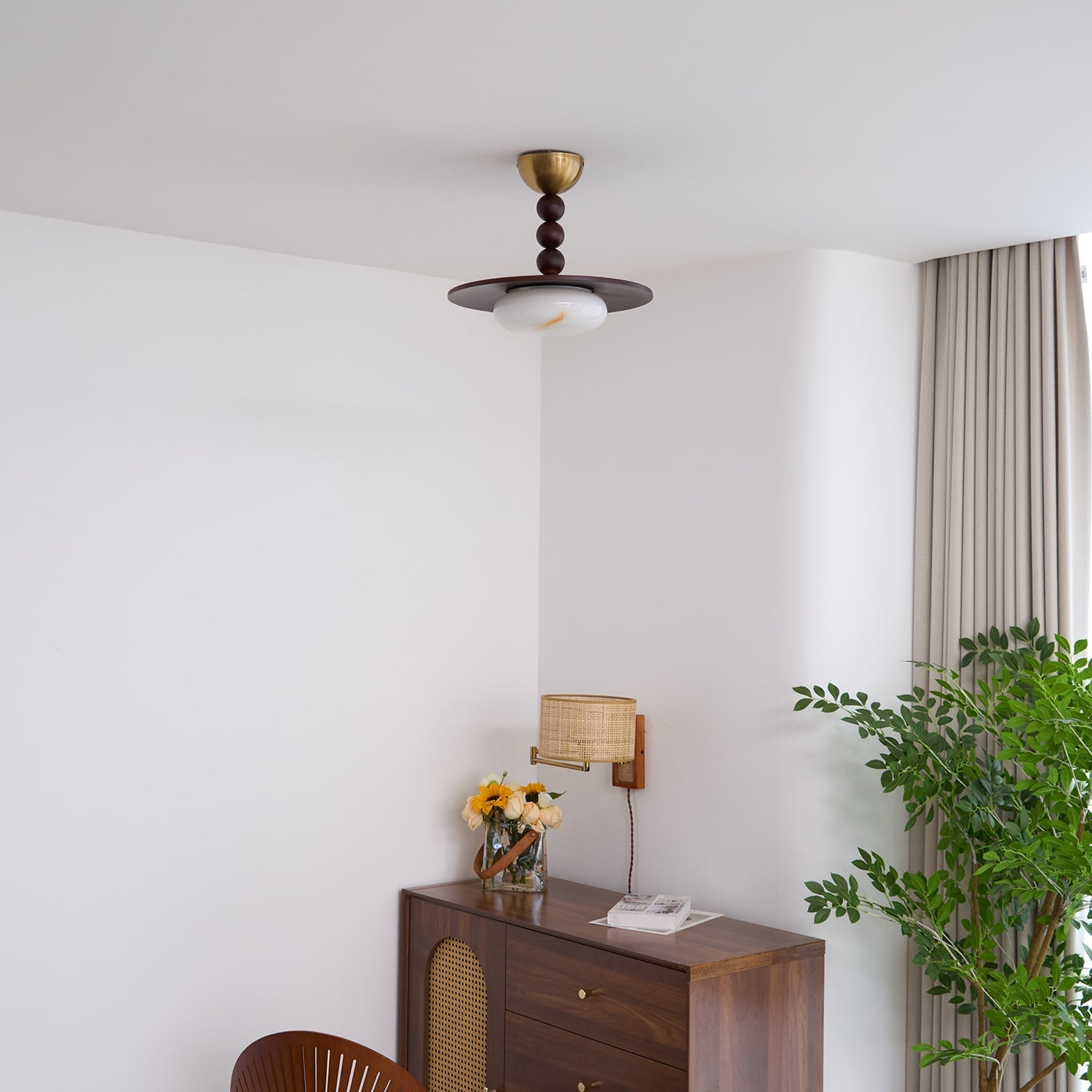 Yeste Ceiling Light Walnut Color & White Imitation Alabaster - Neutralighting