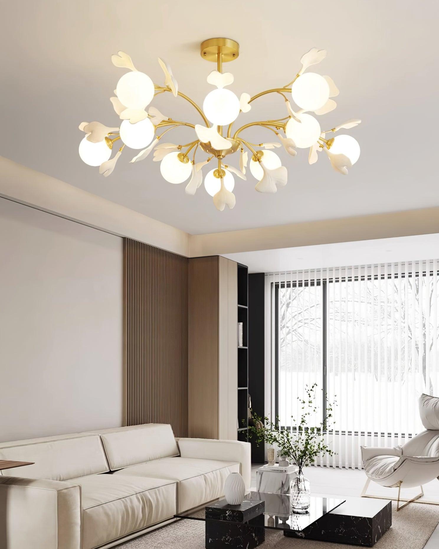 Ginkgo Leaf Chandelier with Frosted Glass Globes - Neutralighting