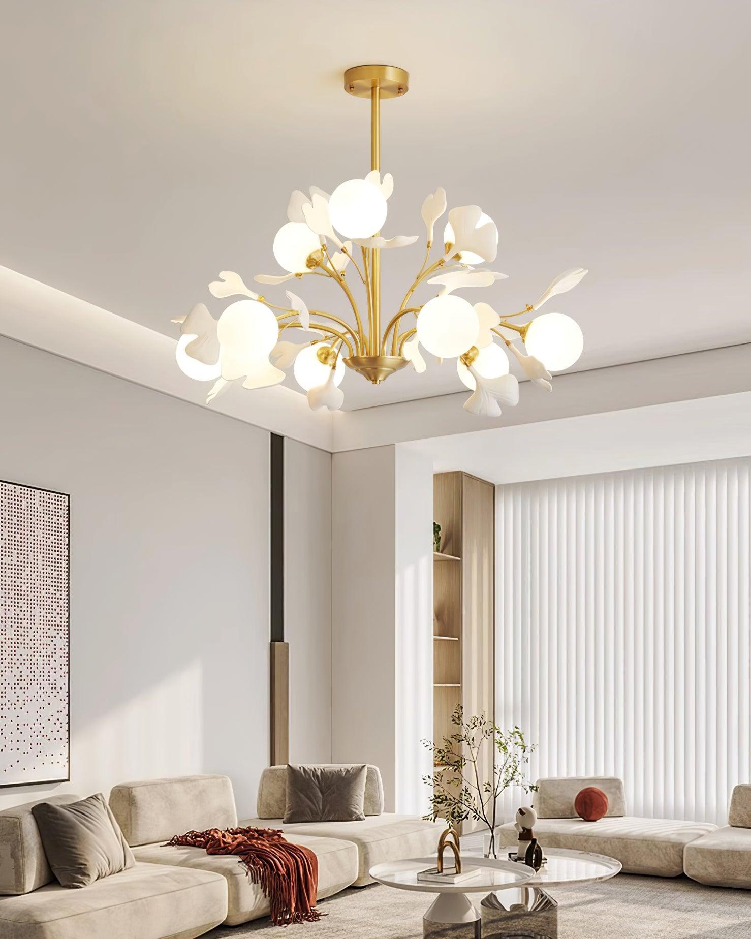 Ginkgo Leaf Chandelier with Frosted Glass Globes - Neutralighting