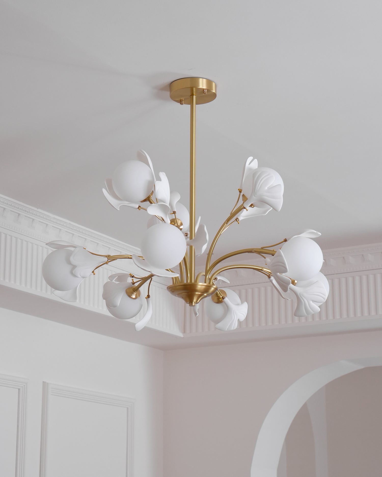 Ginkgo Leaf Chandelier with Frosted Glass Globes - Neutralighting