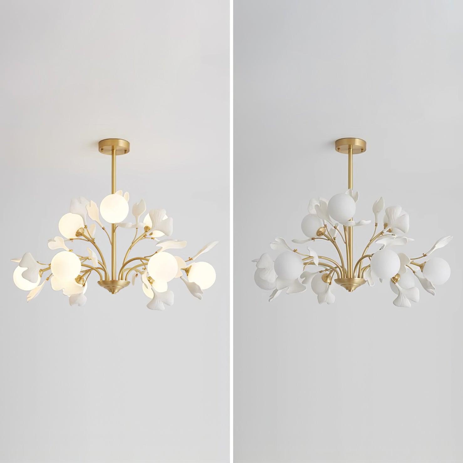 Ginkgo Leaf Chandelier with Frosted Glass Globes - Neutralighting