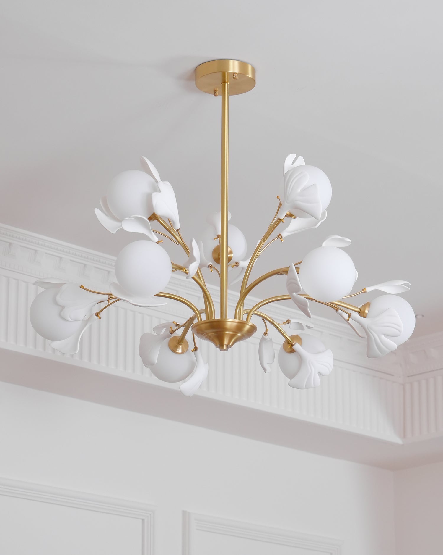 Ginkgo Leaf Chandelier with Frosted Glass Globes - Neutralighting