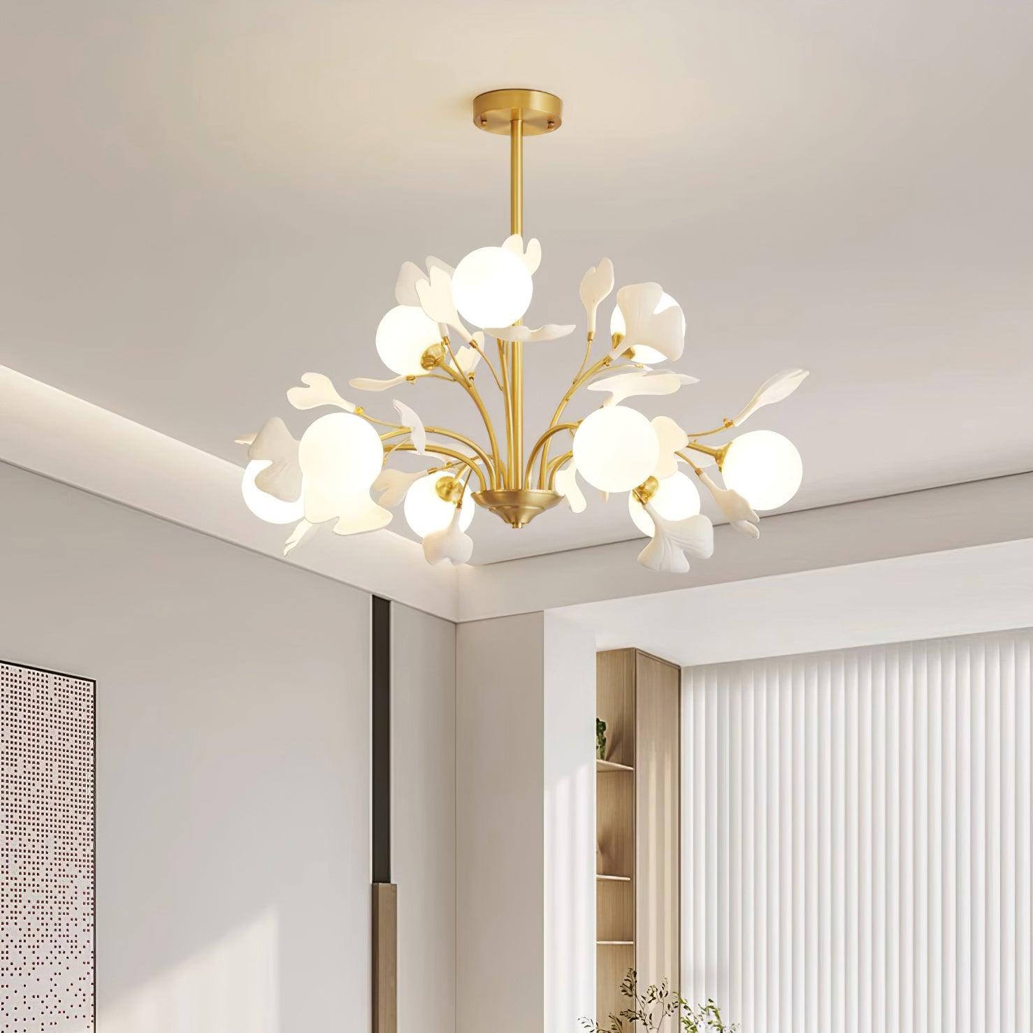Ginkgo Leaf Chandelier with Frosted Glass Globes - Neutralighting