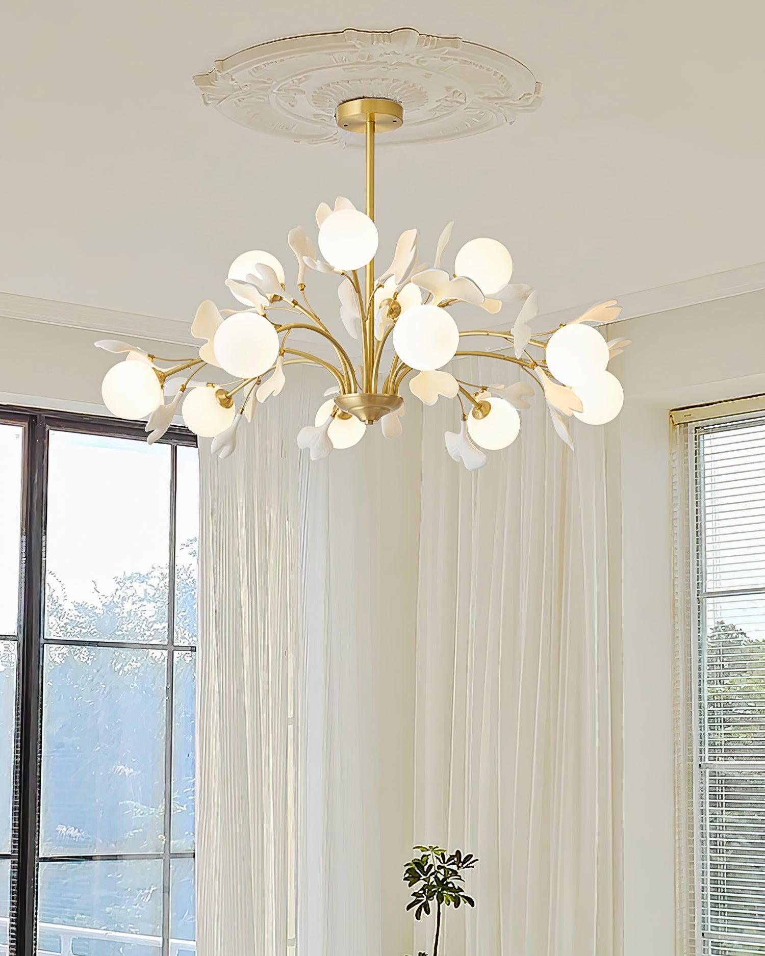 Ginkgo Leaf Chandelier with Frosted Glass Globes - Neutralighting