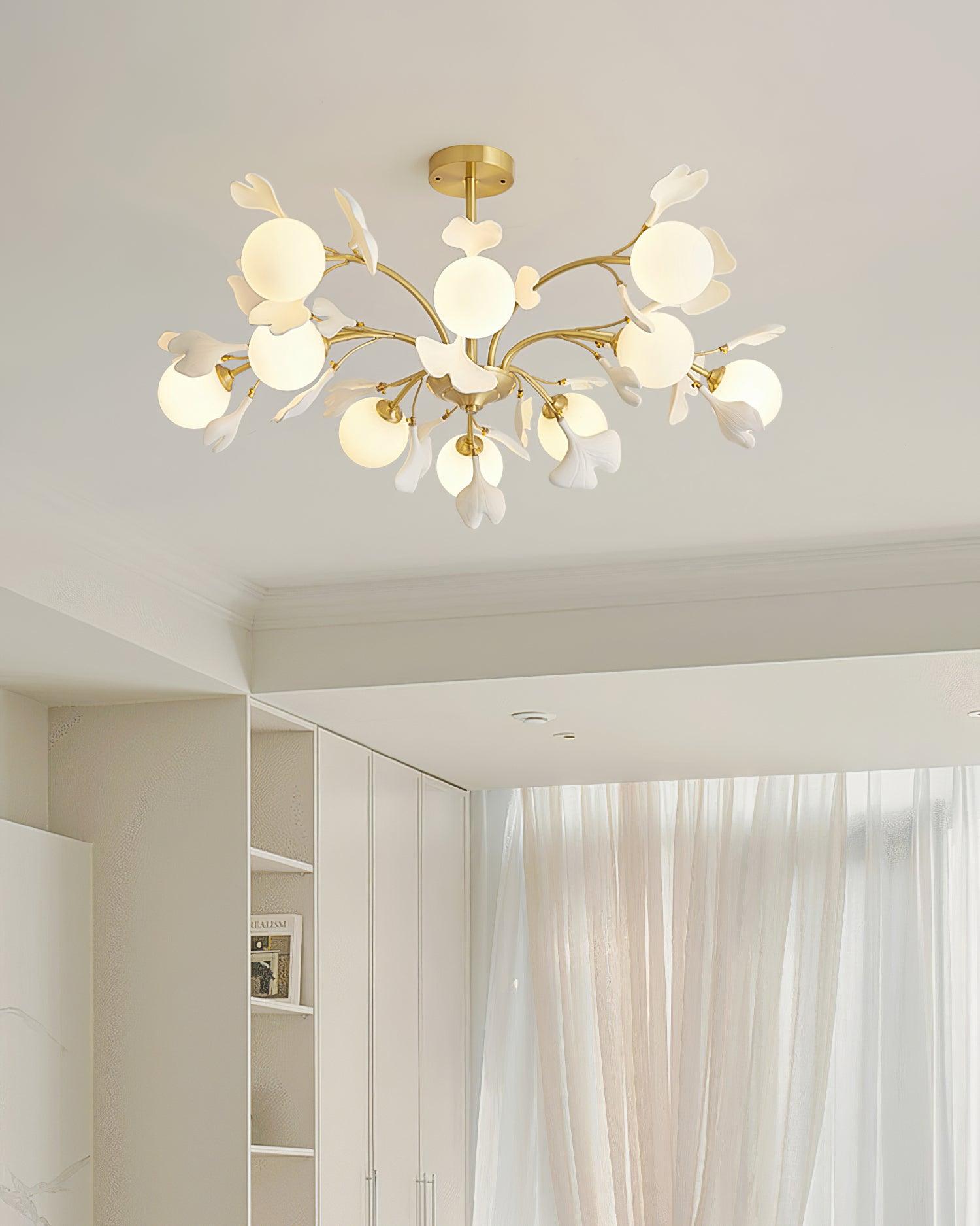 Ginkgo Leaf Chandelier with Frosted Glass Globes - Neutralighting