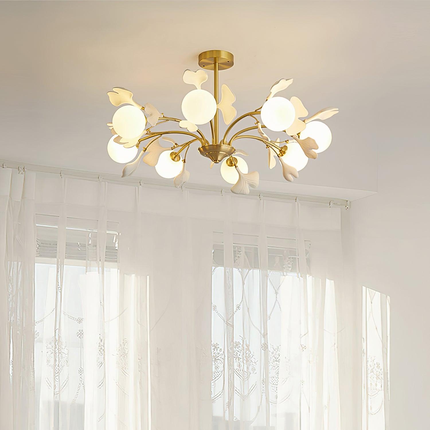 Ginkgo Leaf Chandelier with Frosted Glass Globes - Neutralighting