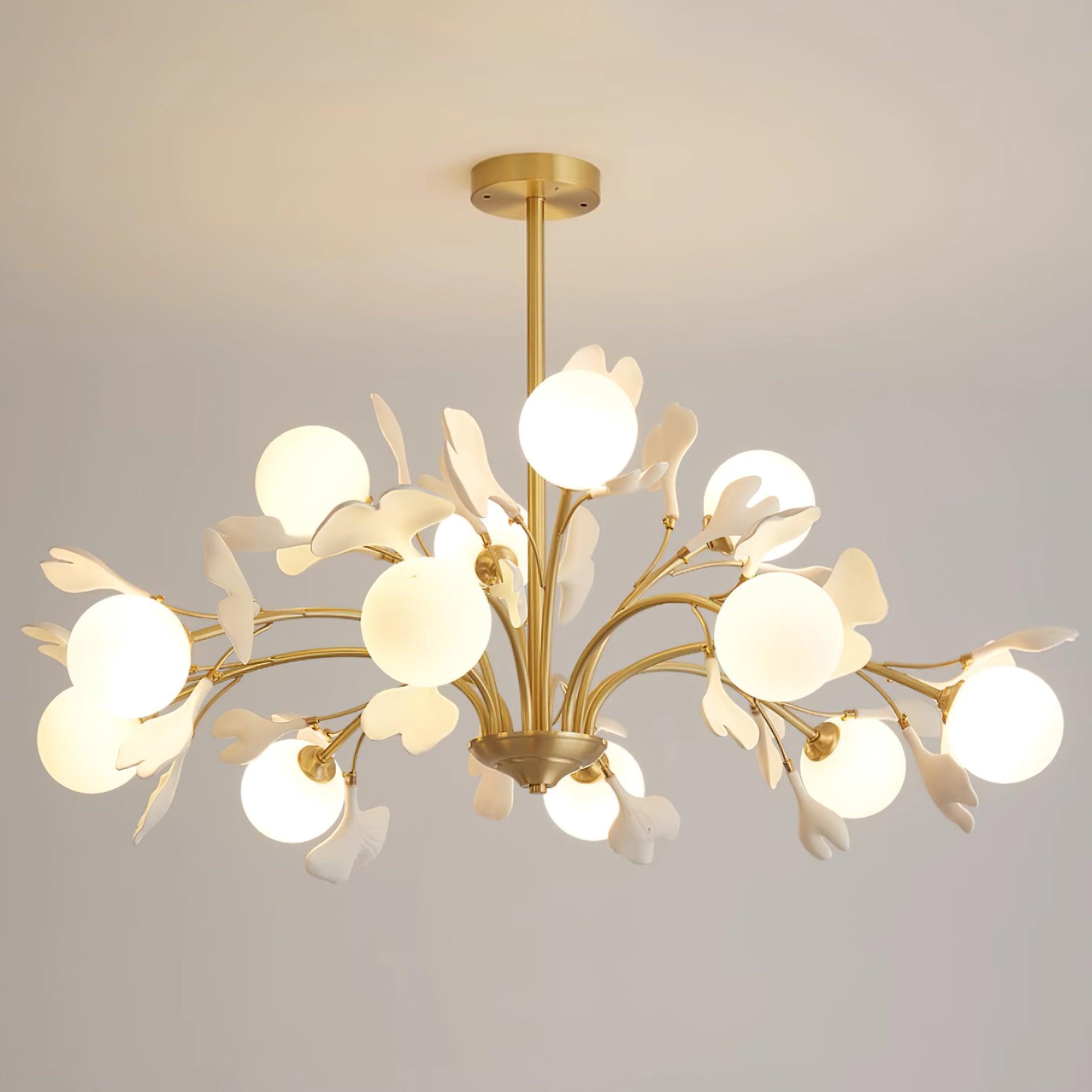 Ginkgo Leaf Chandelier with Frosted Glass Globes - Neutralighting