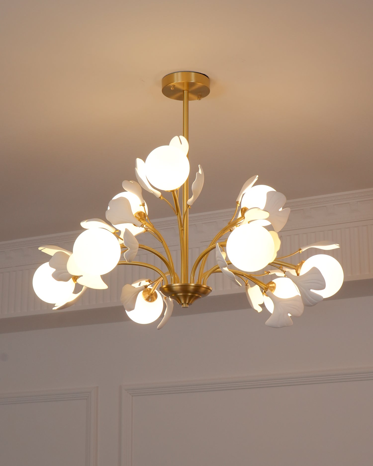 Ginkgo Leaf Chandelier with Frosted Glass Globes - Neutralighting