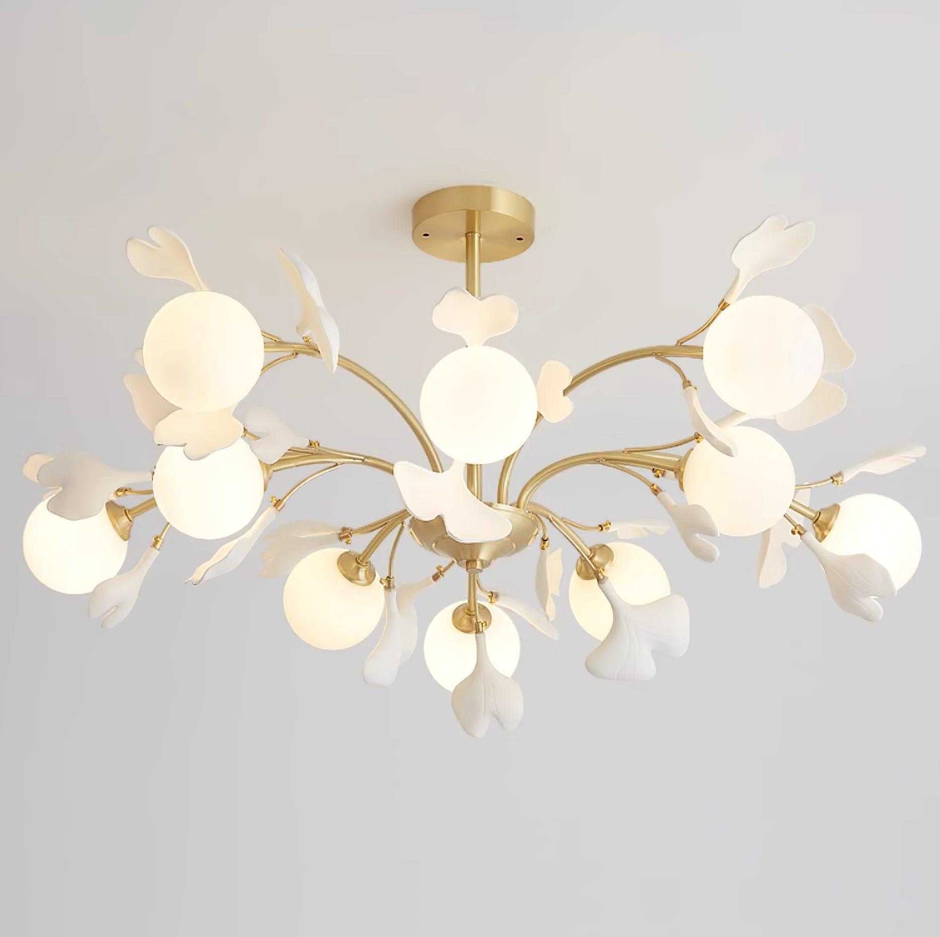Ginkgo Leaf Chandelier with Frosted Glass Globes - Neutralighting