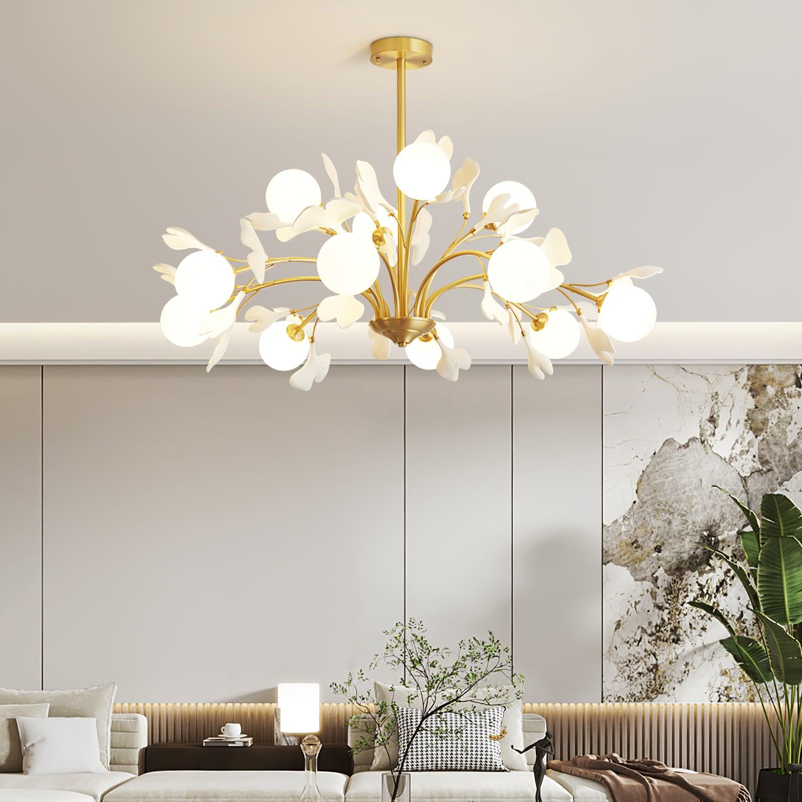 Ginkgo Leaf Chandelier with Frosted Glass Globes - Neutralighting
