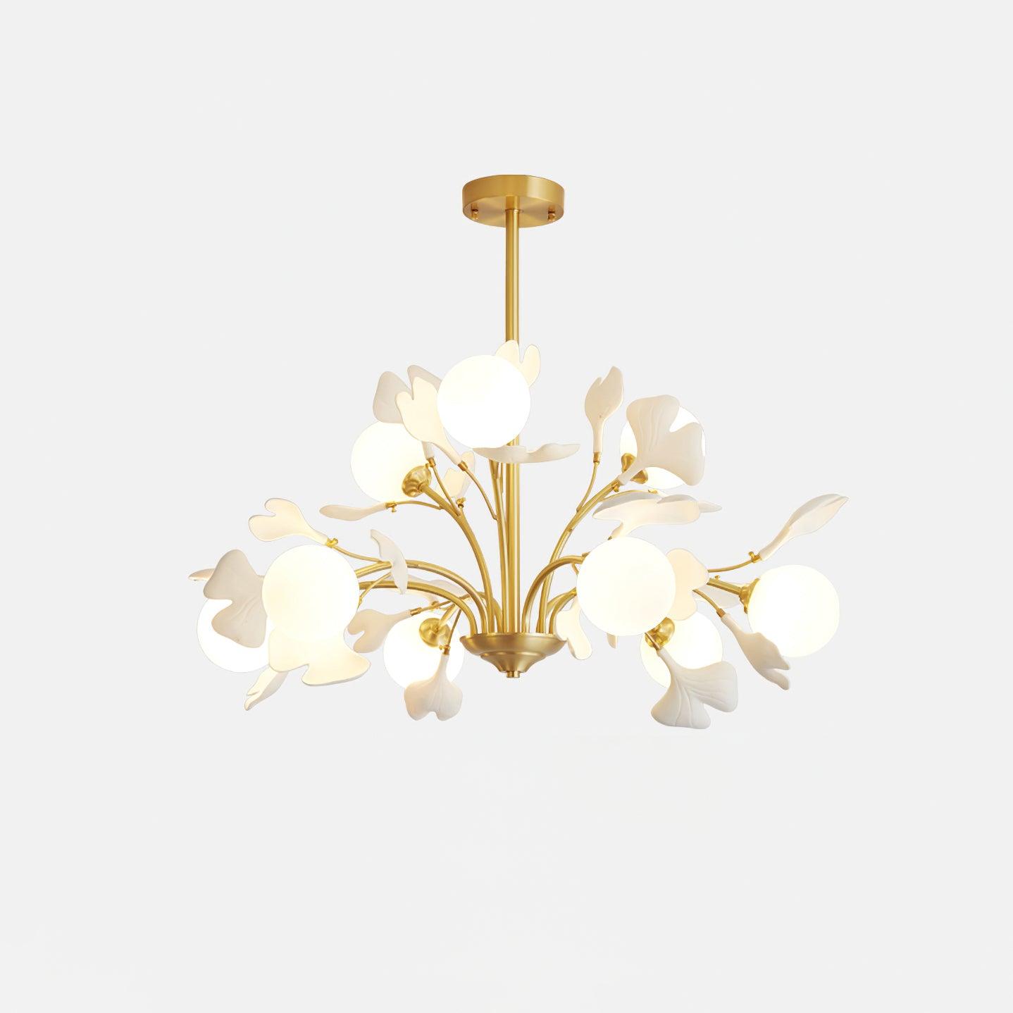 Ginkgo Leaf Chandelier with Frosted Glass Globes - Neutralighting