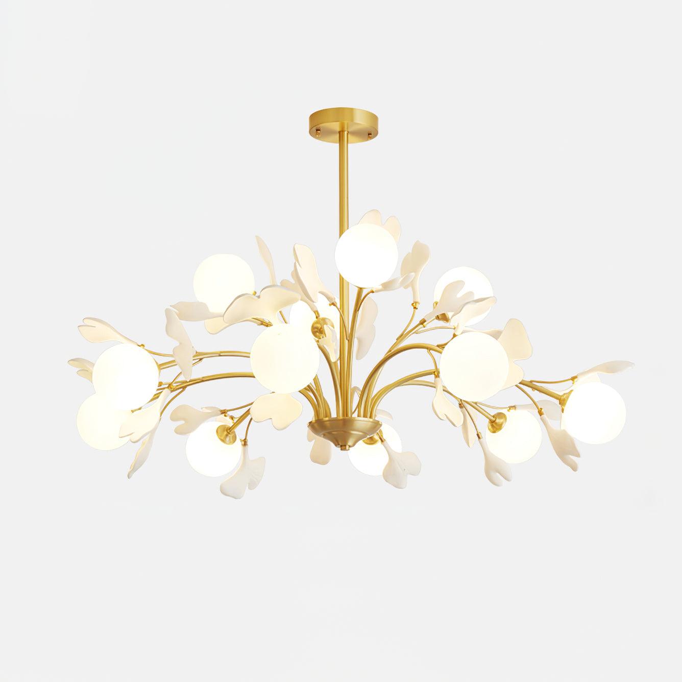 Ginkgo Leaf Chandelier with Frosted Glass Globes - Neutralighting
