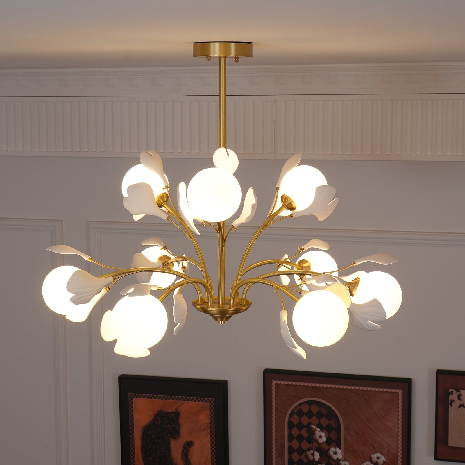 Ginkgo Leaf Chandelier with Frosted Glass Globes - Neutralighting
