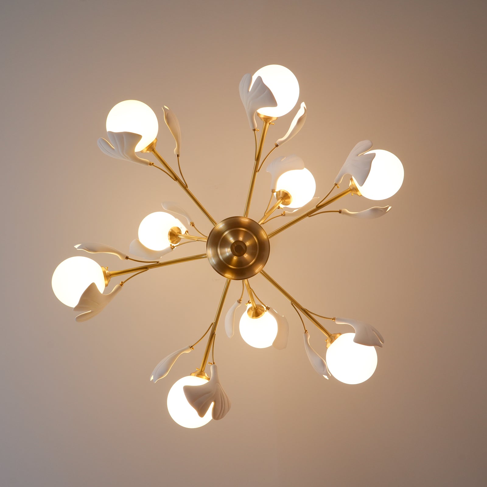 Ginkgo Leaf Chandelier with Frosted Glass Globes - Neutralighting