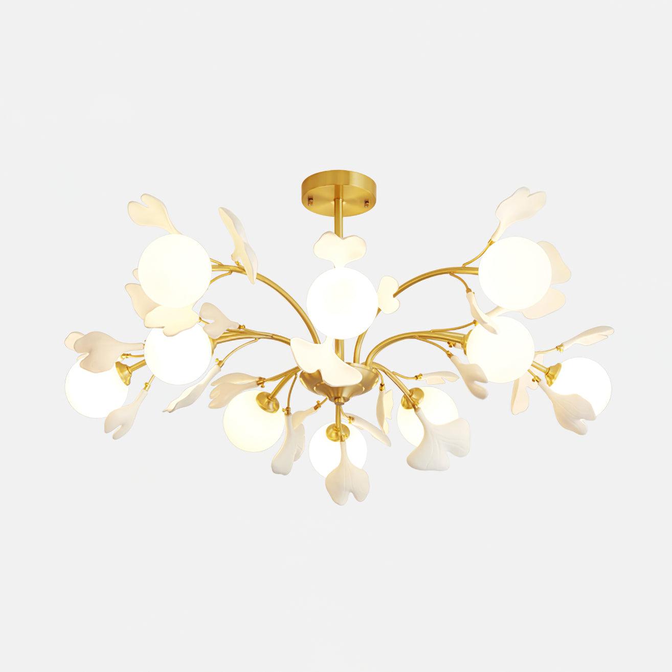 Ginkgo Leaf Chandelier with Frosted Glass Globes - Neutralighting