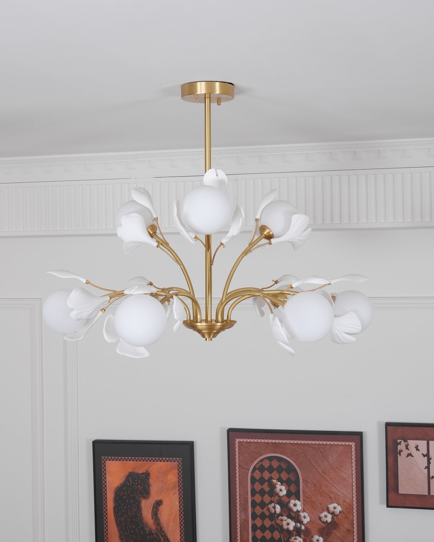 Ginkgo Leaf Chandelier with Frosted Glass Globes - Neutralighting
