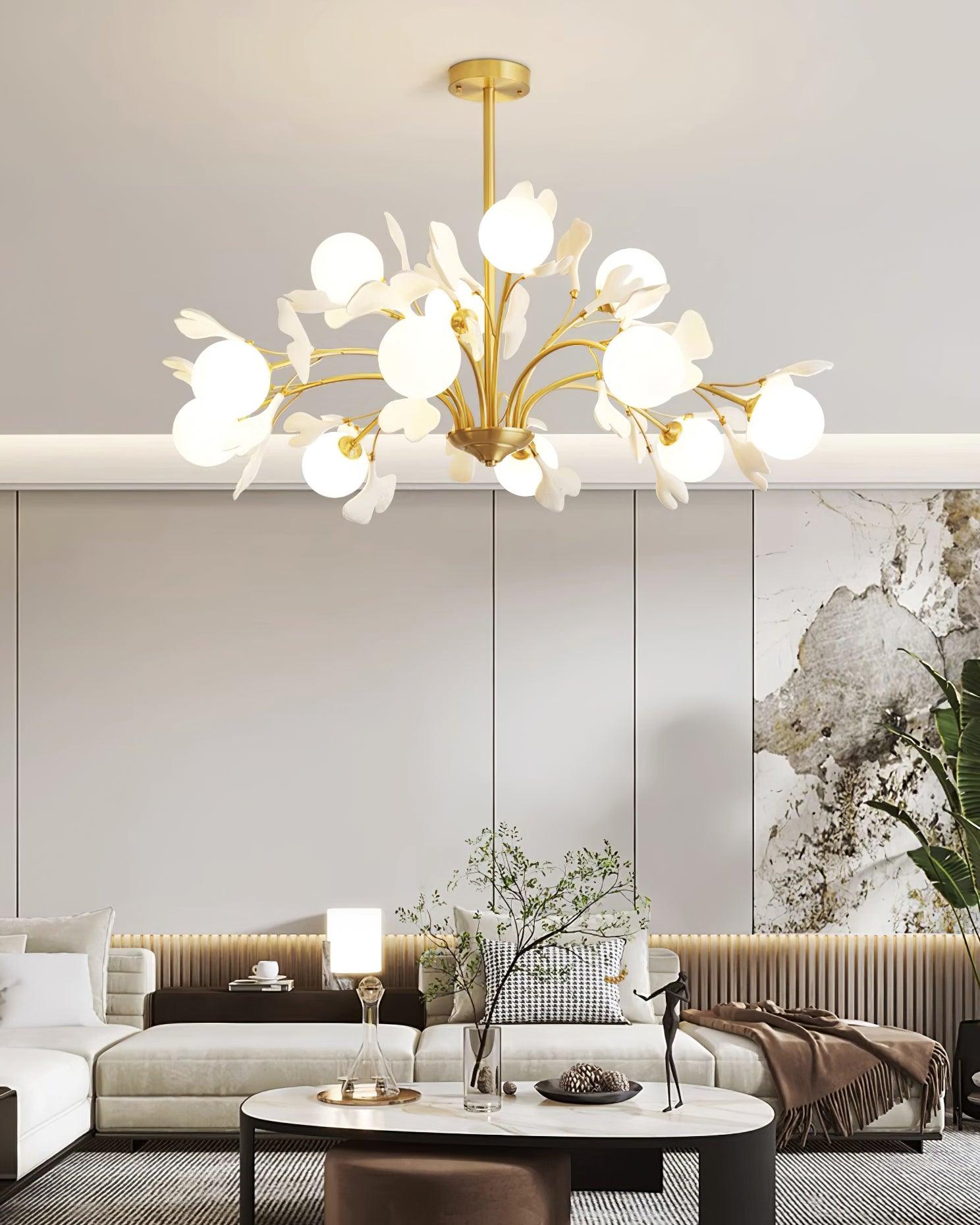 Ginkgo Leaf Chandelier with Frosted Glass Globes - Neutralighting