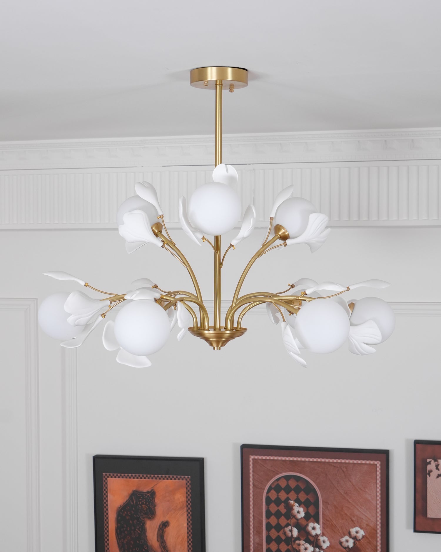 Ginkgo Leaf Chandelier with Frosted Glass Globes - Neutralighting