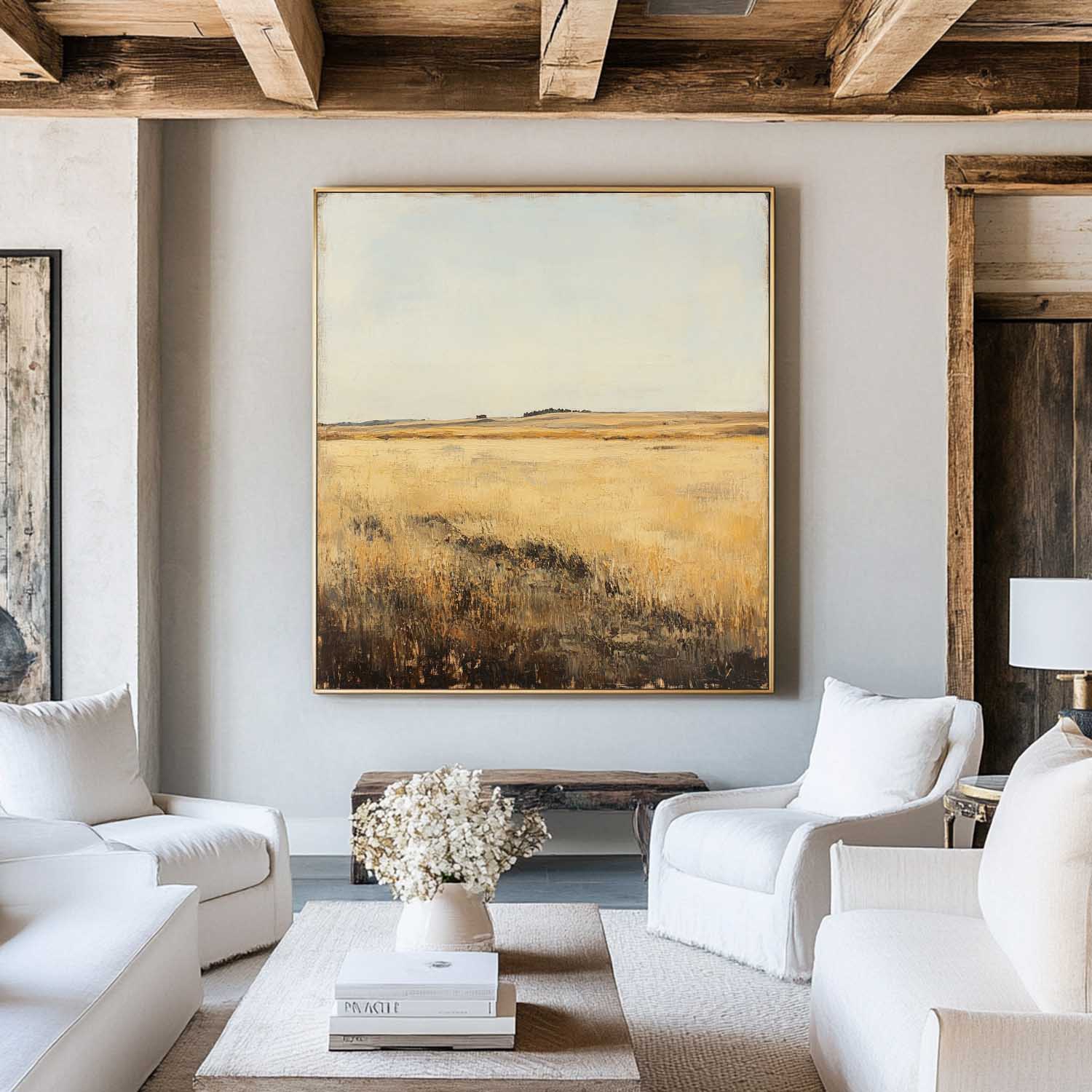 Wheat Field Landscape Minimalist Oil Painting